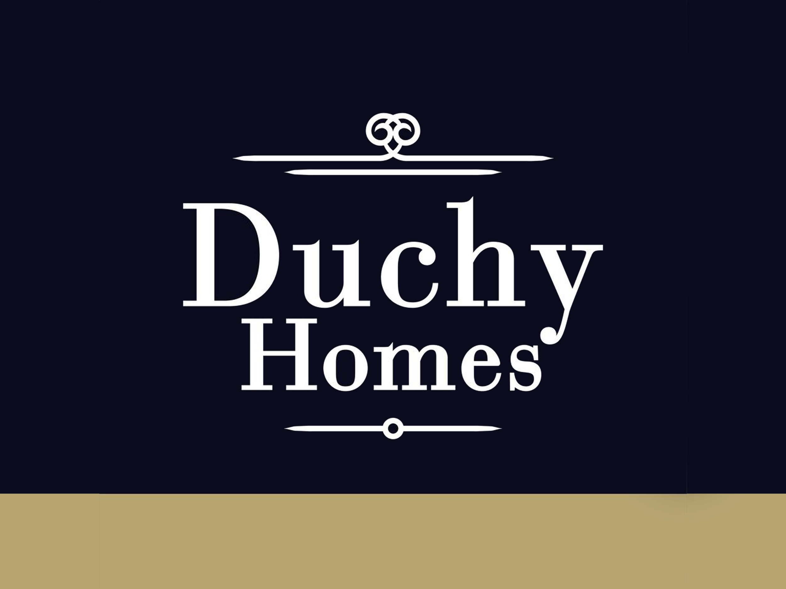 Logo for Duchy Homes with stylized lines and decorative elements on a dark background.