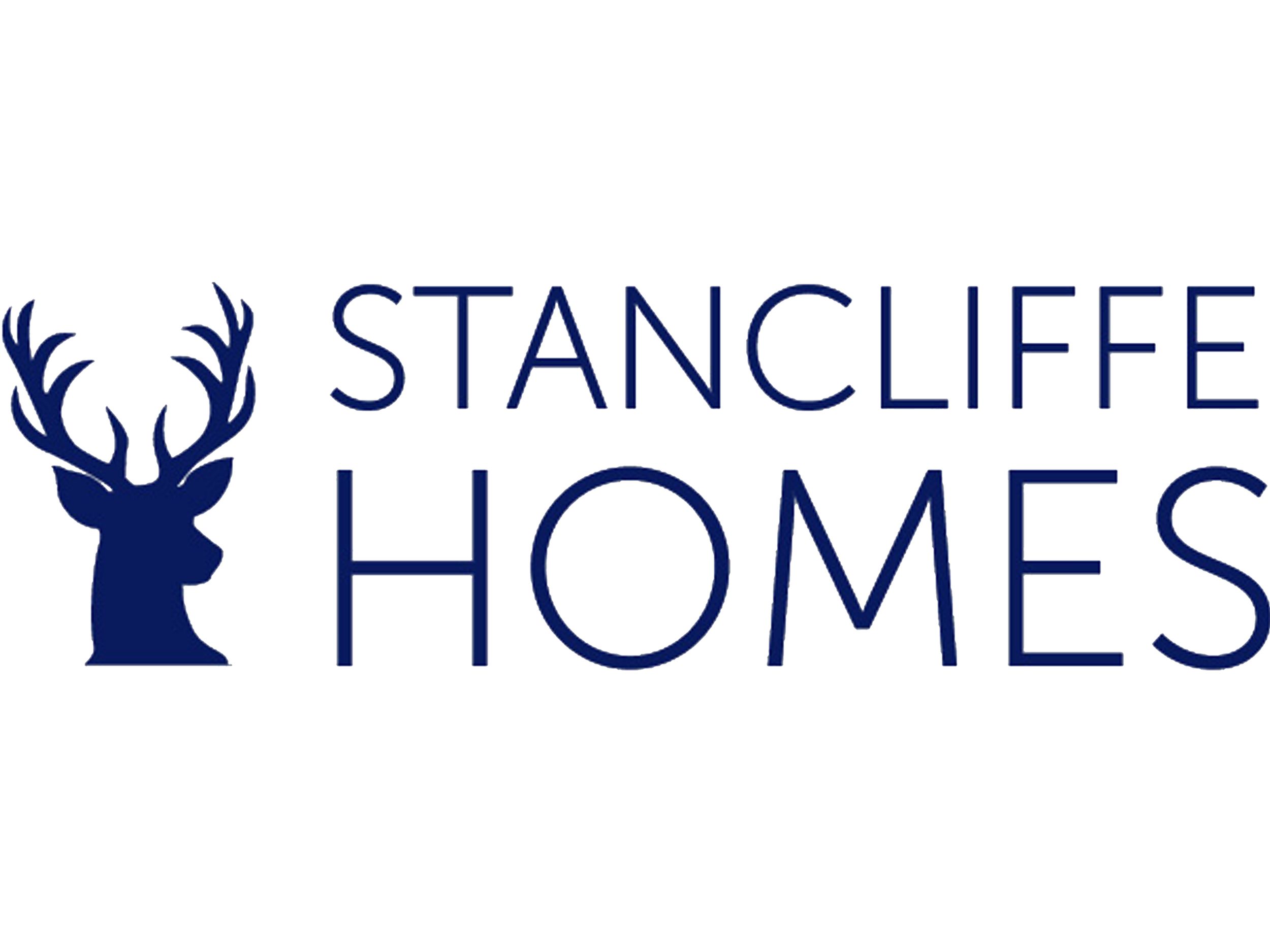 Logo with a blue silhouette of a deer head with antlers and the words "STANCE HOME" in blue capital letters.