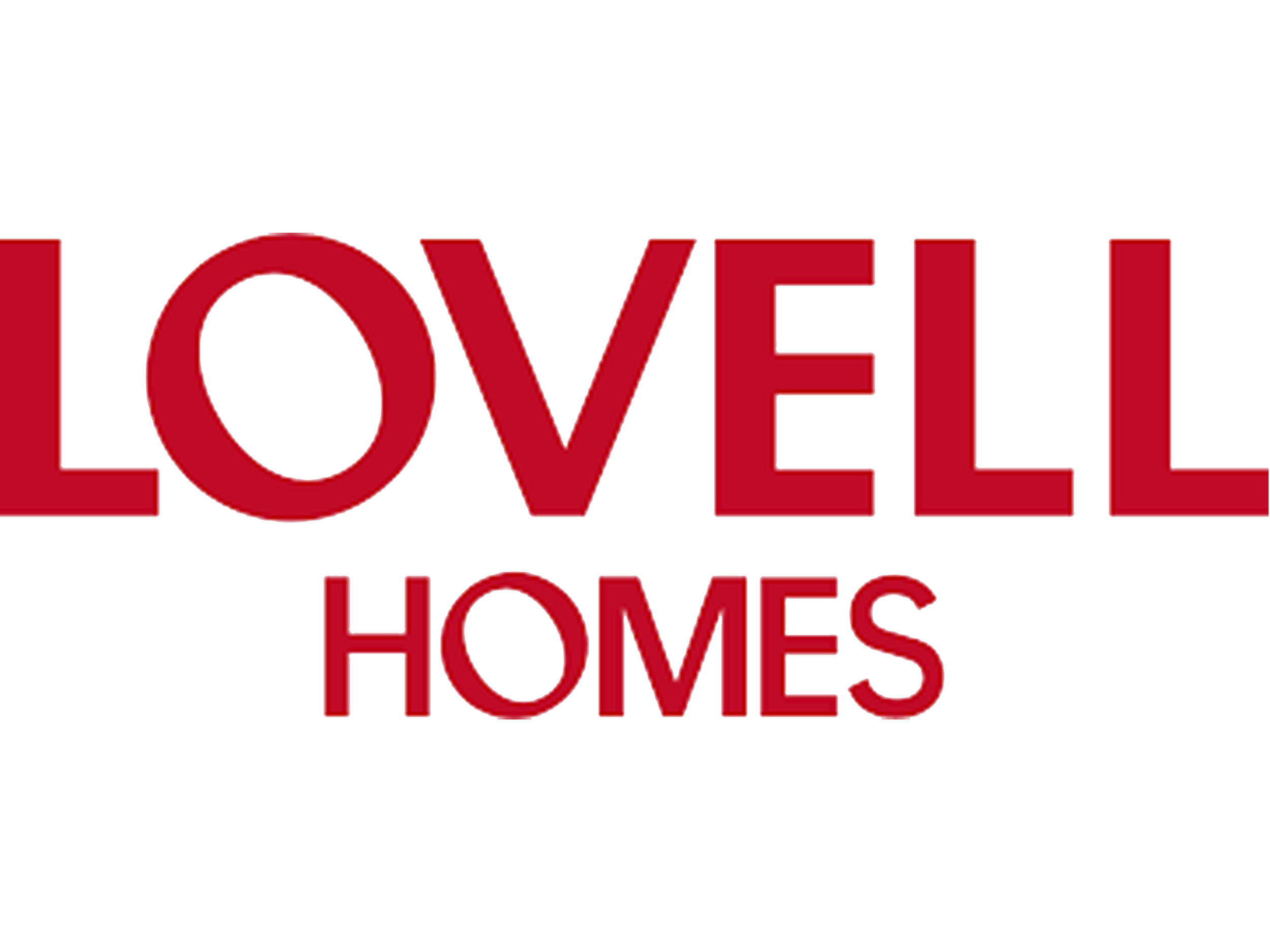 Bold red text saying "LOVE'' with the word "HOMES" beneath it in smaller red font, all on a white background.