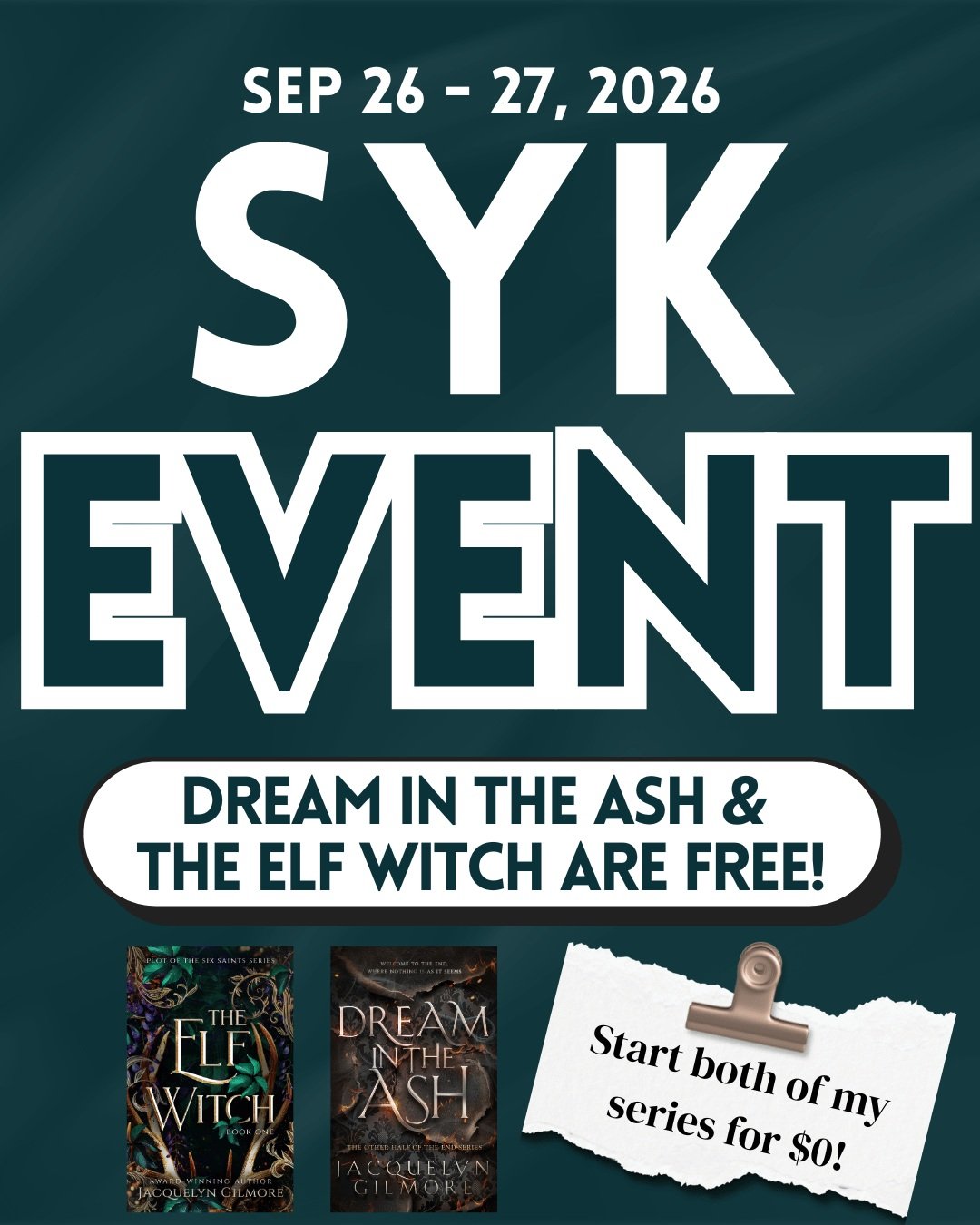Sorry for the rapid-fire double post, but I COMPLETELY forgot to tell you something kind of important:

THE ELF WITCH and DREAM IN THE ASH are both FREE on Amazon today and tomorrow.

As in: $0. Free. Go start both of my series for literally nothing.