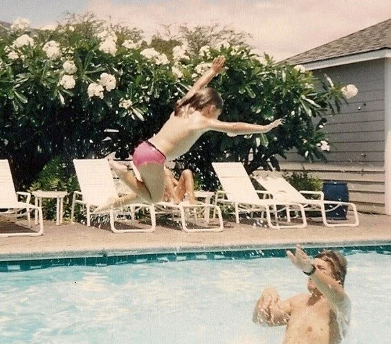 Jumping to Michael in the pool