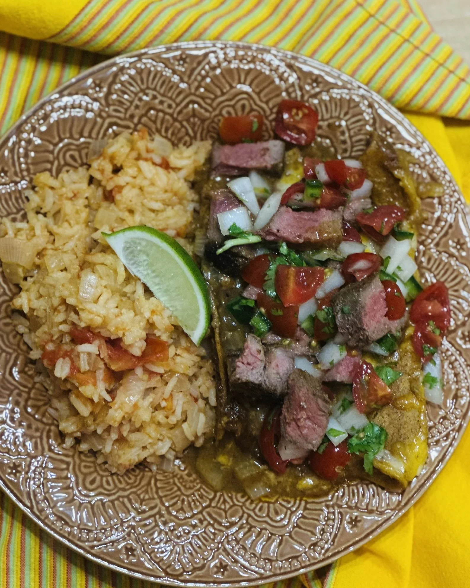 Mesquite Steak-Topped Cheese Enchiladas with Fresh Pico (GF)
