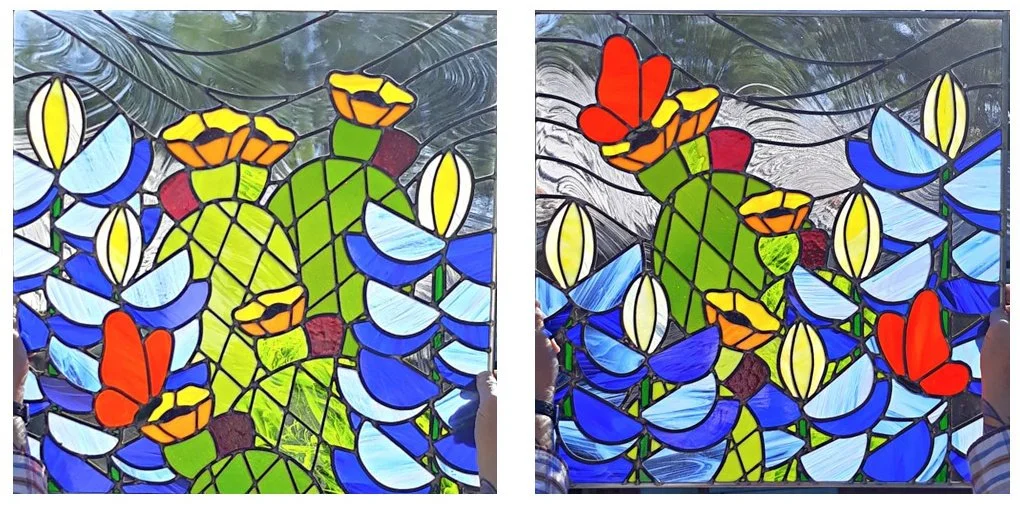 Custom stained glass window by Sondra Kretschmar of Esaltare Arts