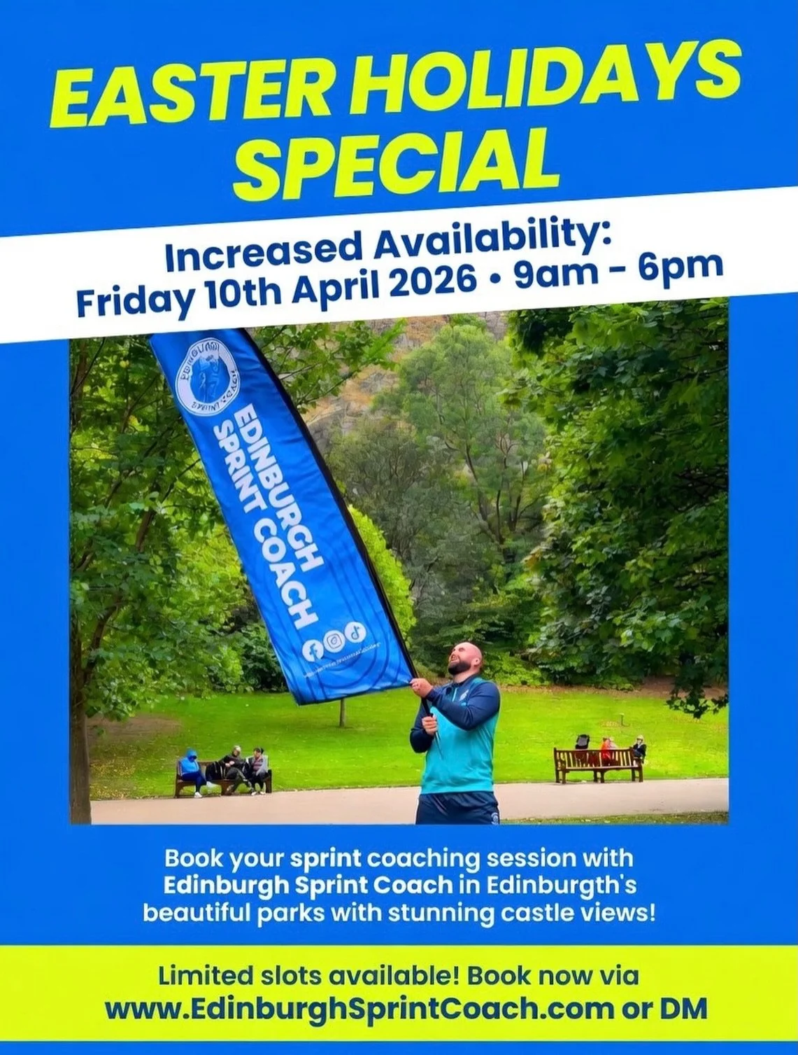 🐇 Easter Holidays Special &ndash; Extra Sprint Coaching Slots!
Looking for something active and fun to do during the school holidays?
We&rsquo;ve increased our availability for Friday 10th April 2026 with sessions running from 9am &ndash; 6pm!
Wheth