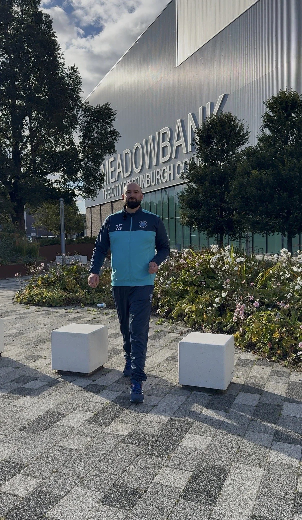 Allan Smith head coach Edinburgh Sprint Coach outside Meadowbank Sports Centre