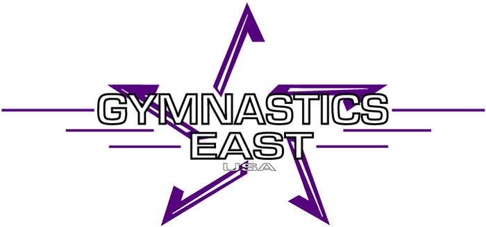Logo for Gymnastics East USA featuring a purple star and text.