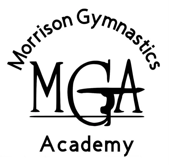 Logo for Morrison Gymnastics Academy with the initials MGA and a gymnast performing a flip.