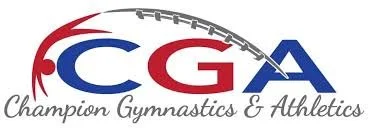 Logo for Champion Gymnastics & Athletics featuring stylized letters CGA with a red and gray swoosh.
