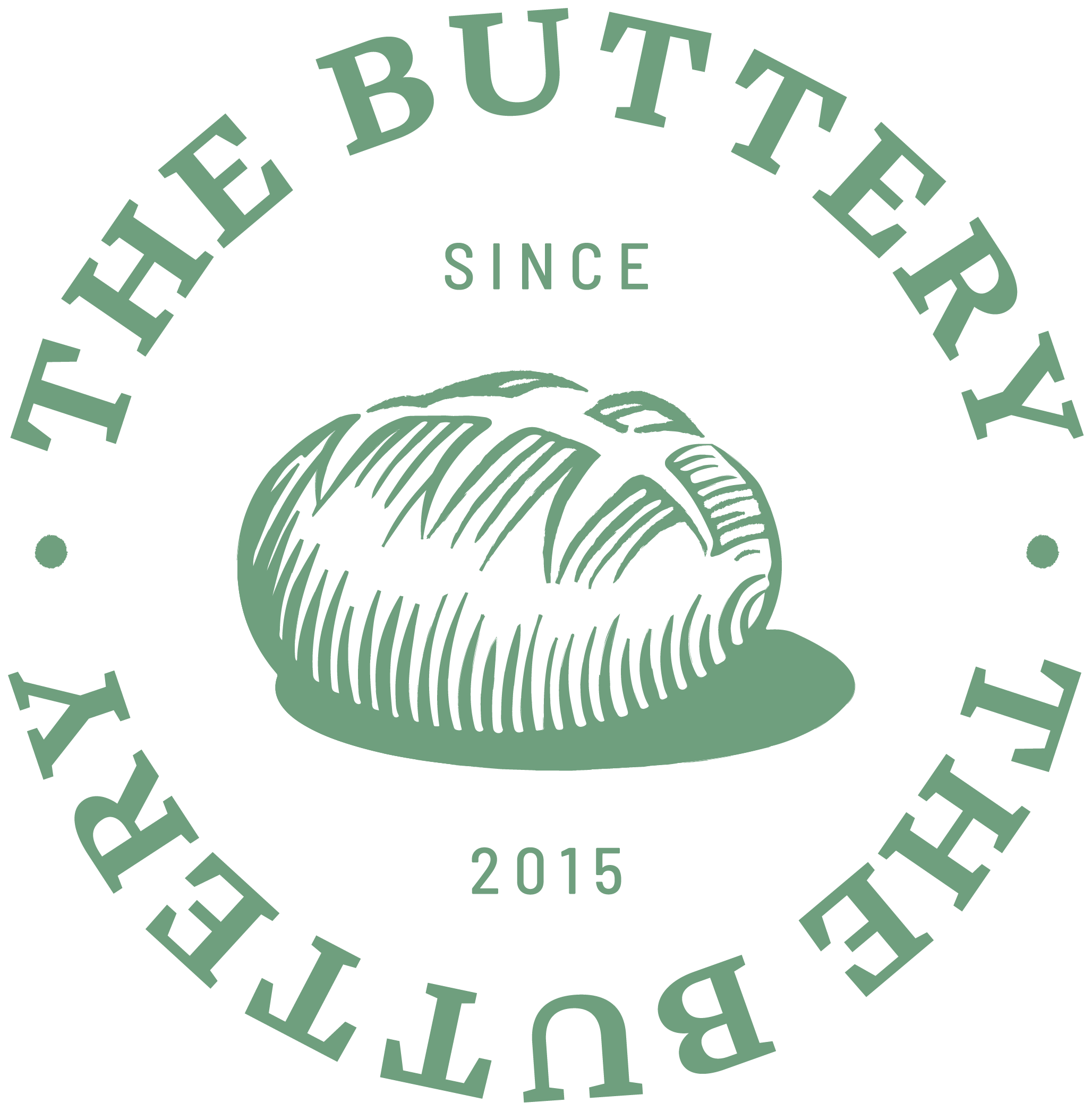 Green logo with a bread loaf in the center, surrounded by the text 'THE BUTTERY' at the top and bottom, 'BUTTERY' in a larger font, and 'SINCE 2015' above the bread.