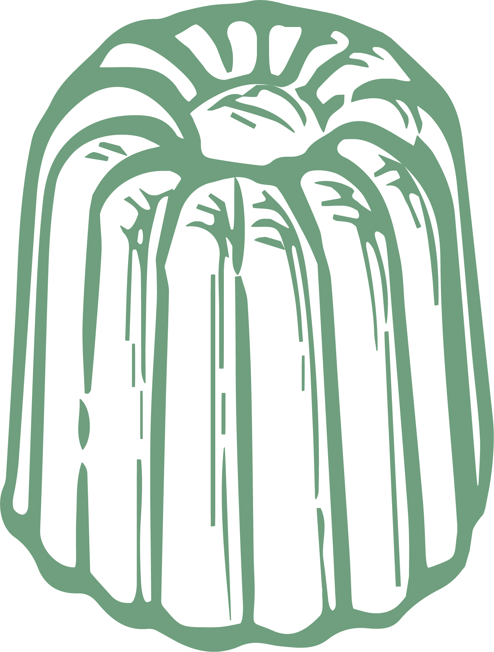 Line art illustration of a canele loaf