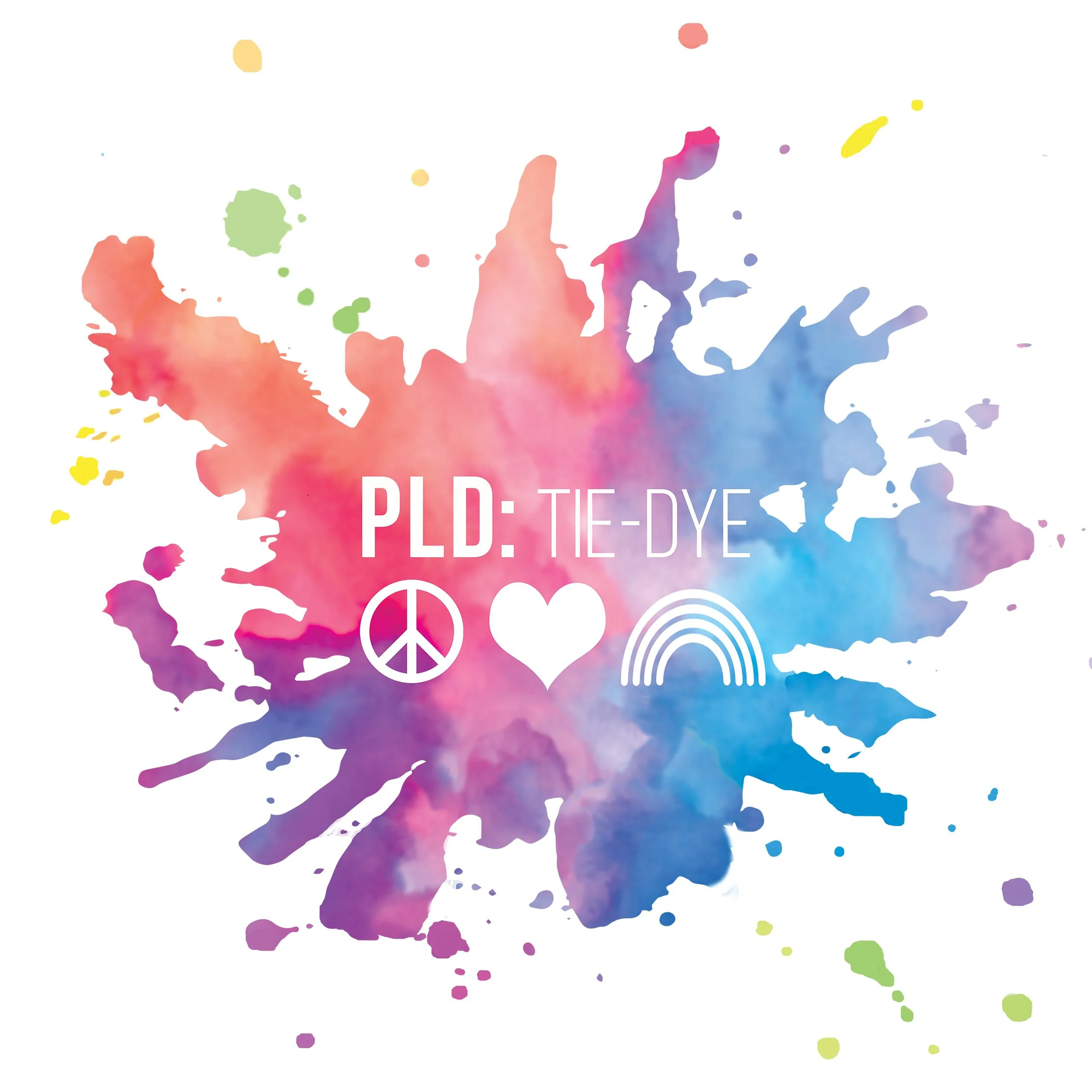 Colorful watercolor splash with the words 'Please. Be the' and peace symbols