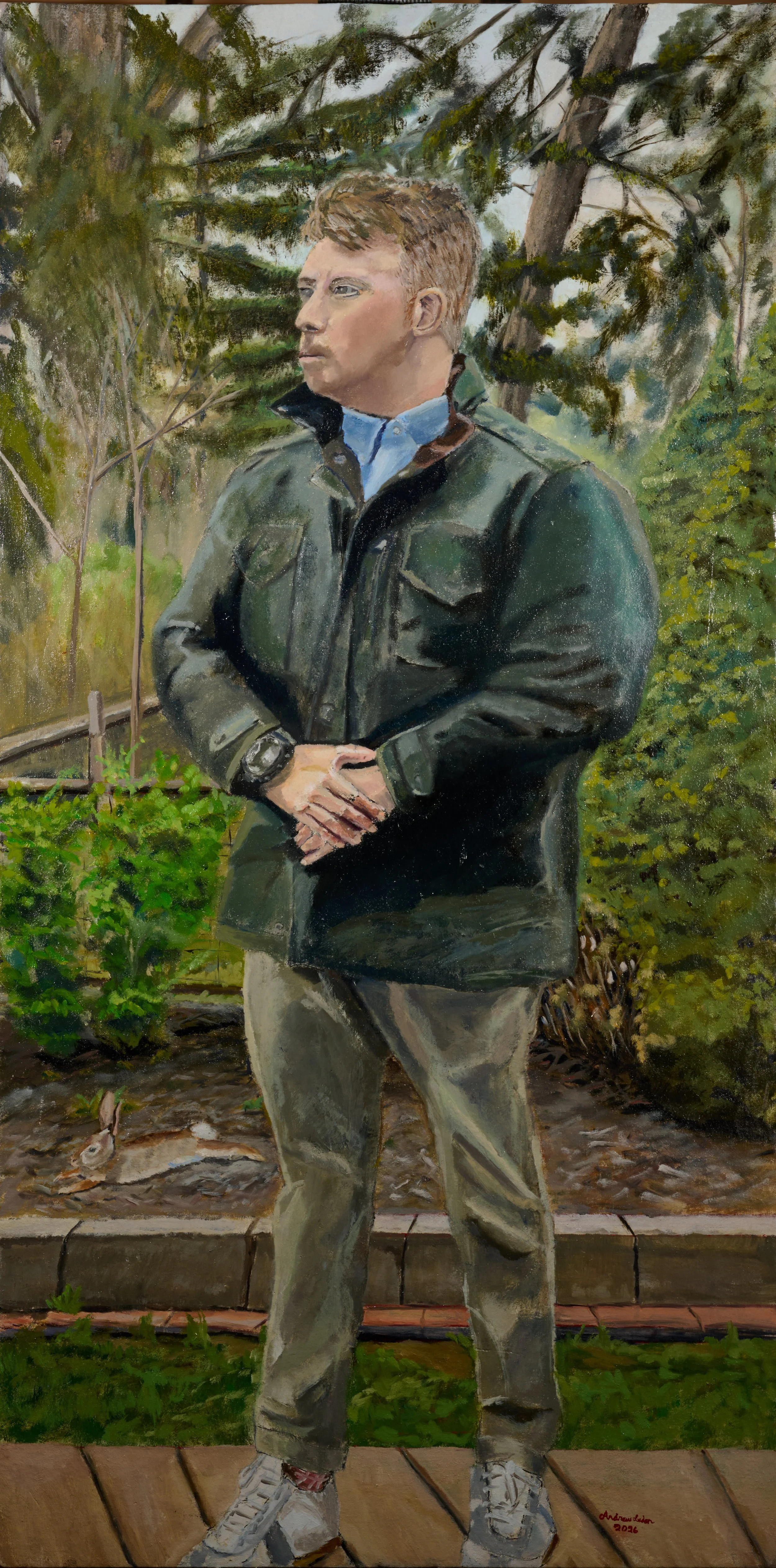 Early Spring Self Portrait - Oil on Panel Mounted Linen - 48"x24" - 2026