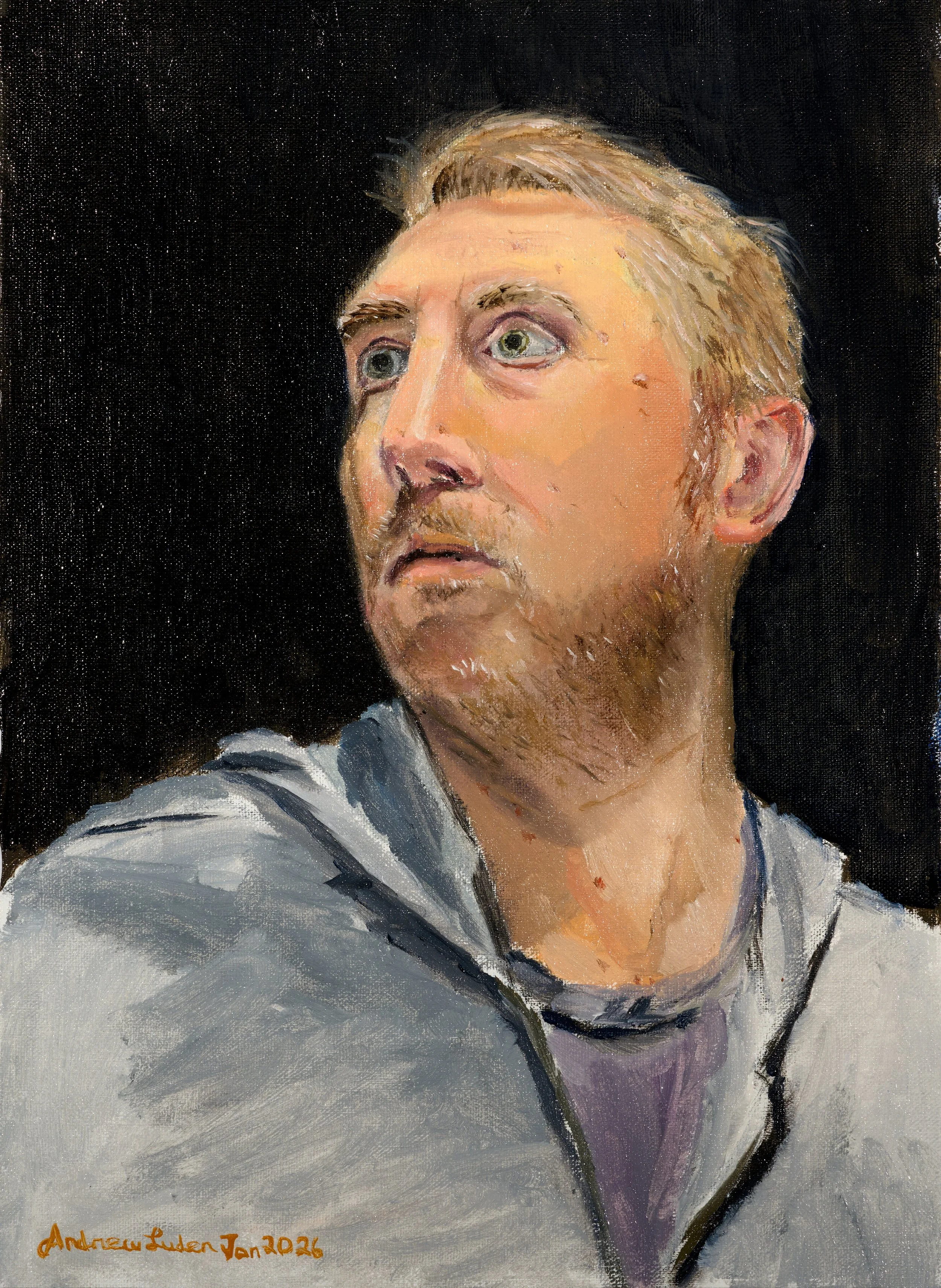 Self Portrait - Oil on Mounted Linen - 12"x9" - January 2026