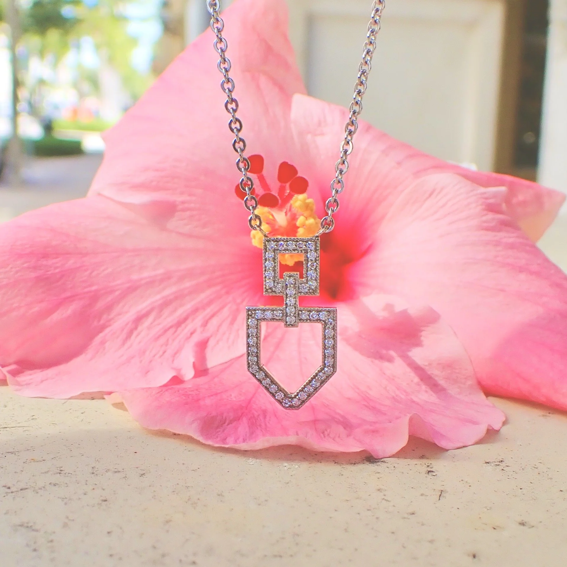 18k White Gold Nouveau Deco Pendant with 16” Necklace with 0.38 carats of Natural Diamond - $3200