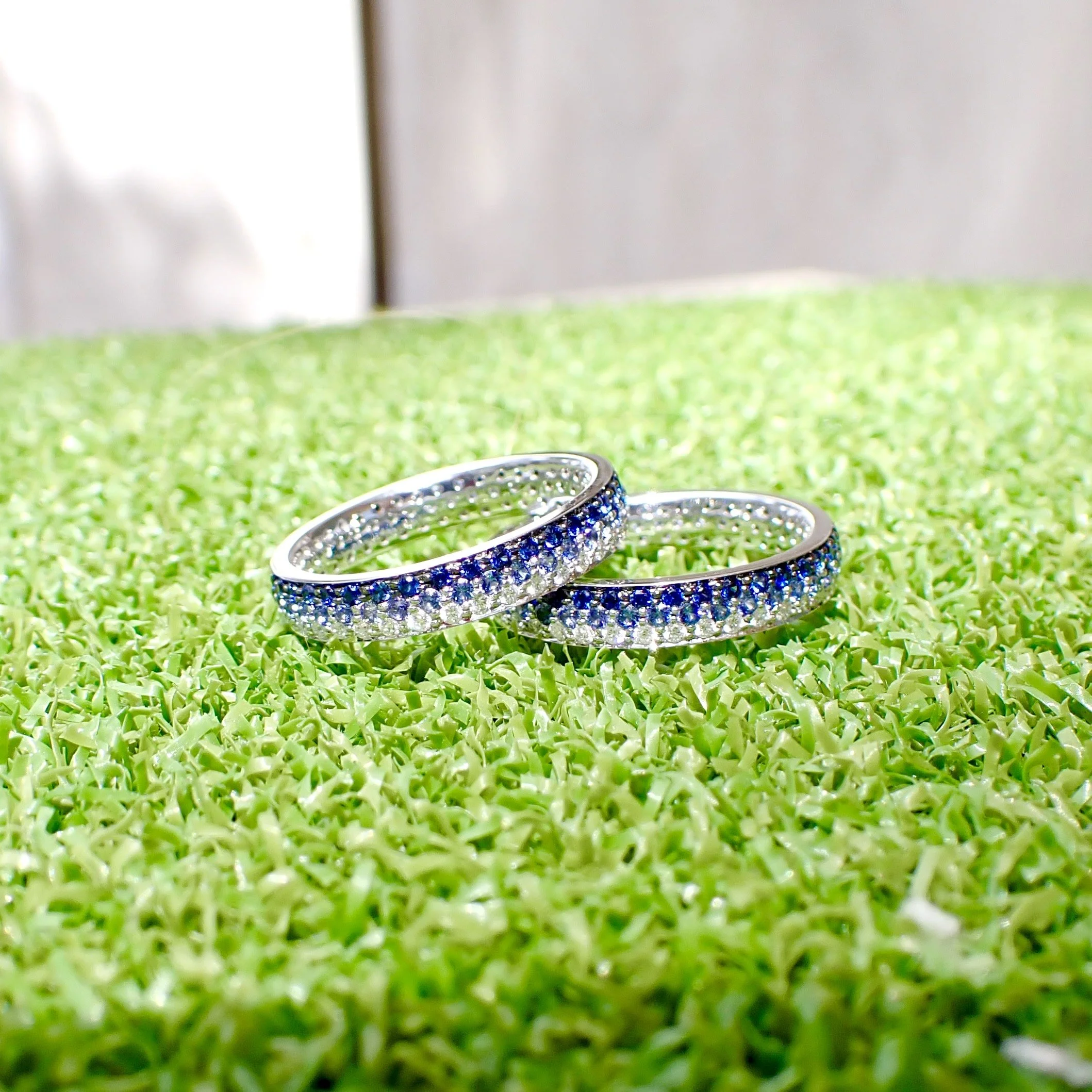 18k White Gold Eternity Bands , each with 0.32 carats of Sapphire and 0.91 carats of Natural Diamond - $5400 each