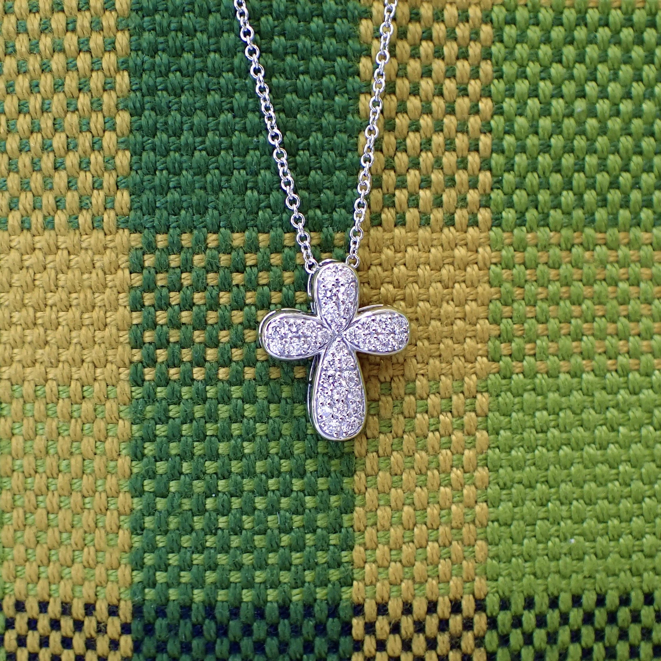 14k White Gold Pave Domed Diamond Cross with 0.42 carats of Lab Grown Diamond on 1.3mm 16” Cable Chain- $2350