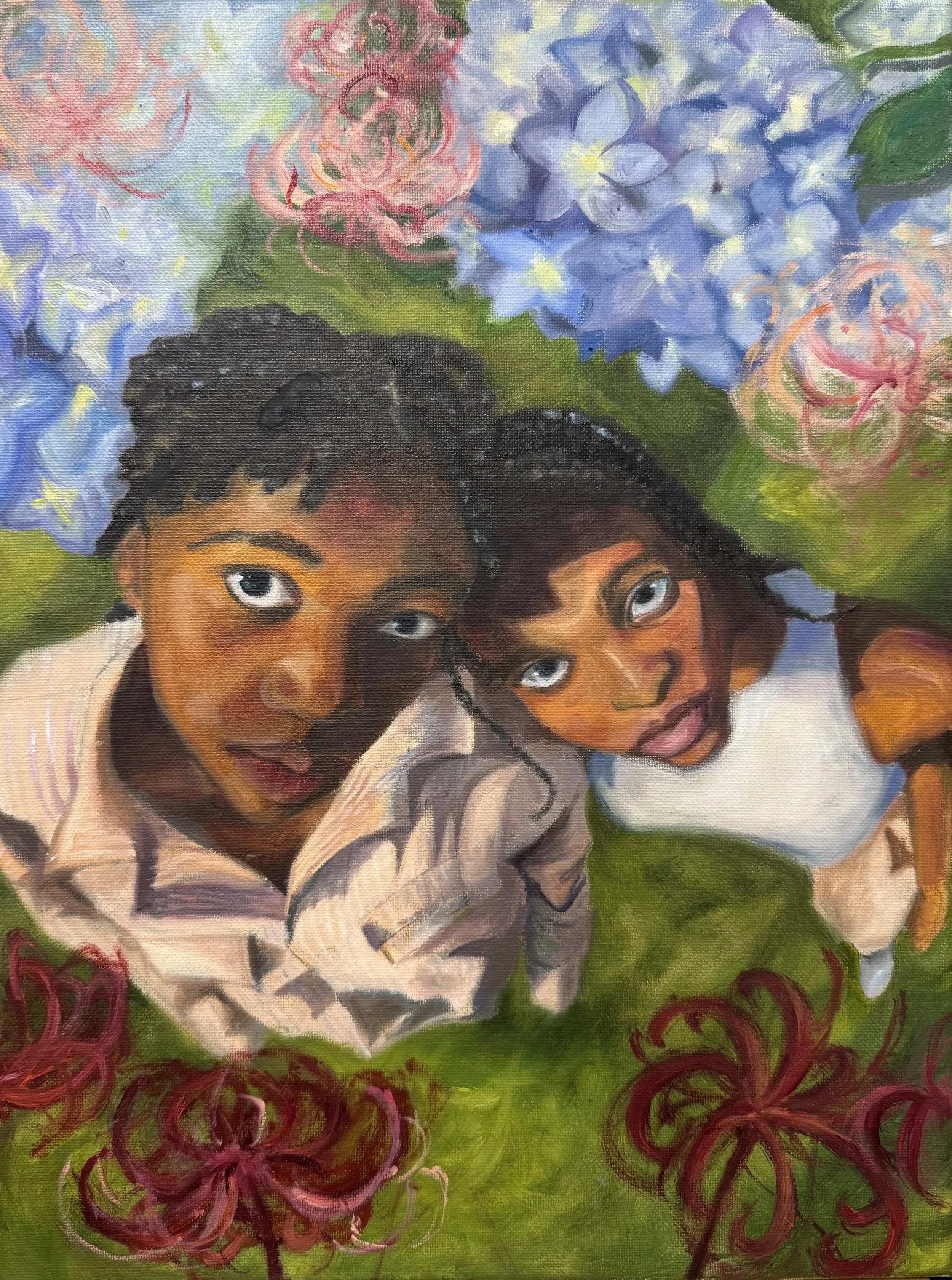 amongst flowers and grass