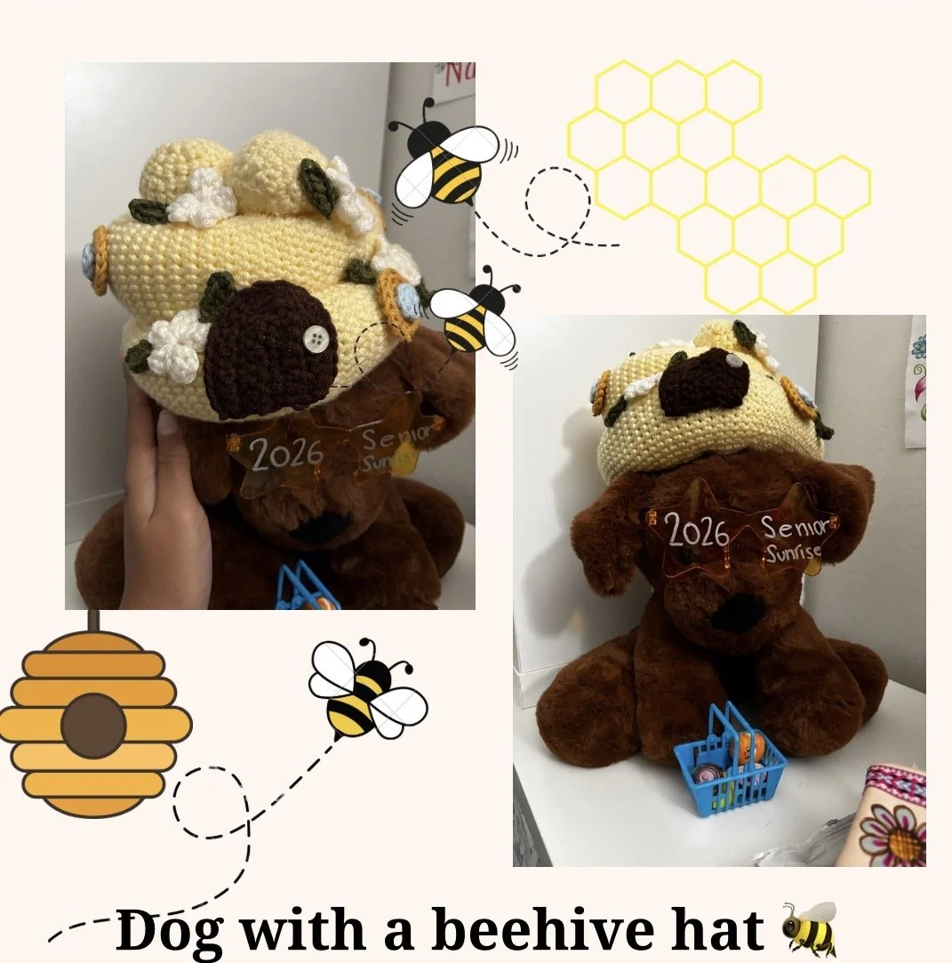 Doggie with a beehive hat 🐝