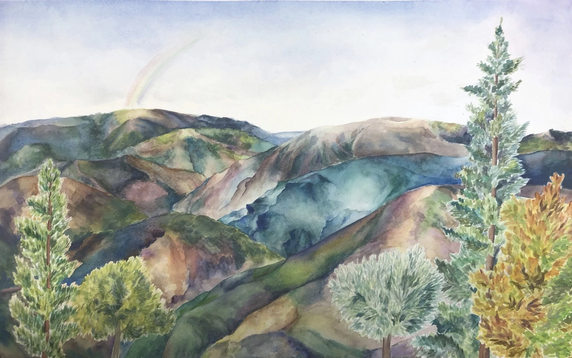 Misty Morning Hues on Tranquil Hills