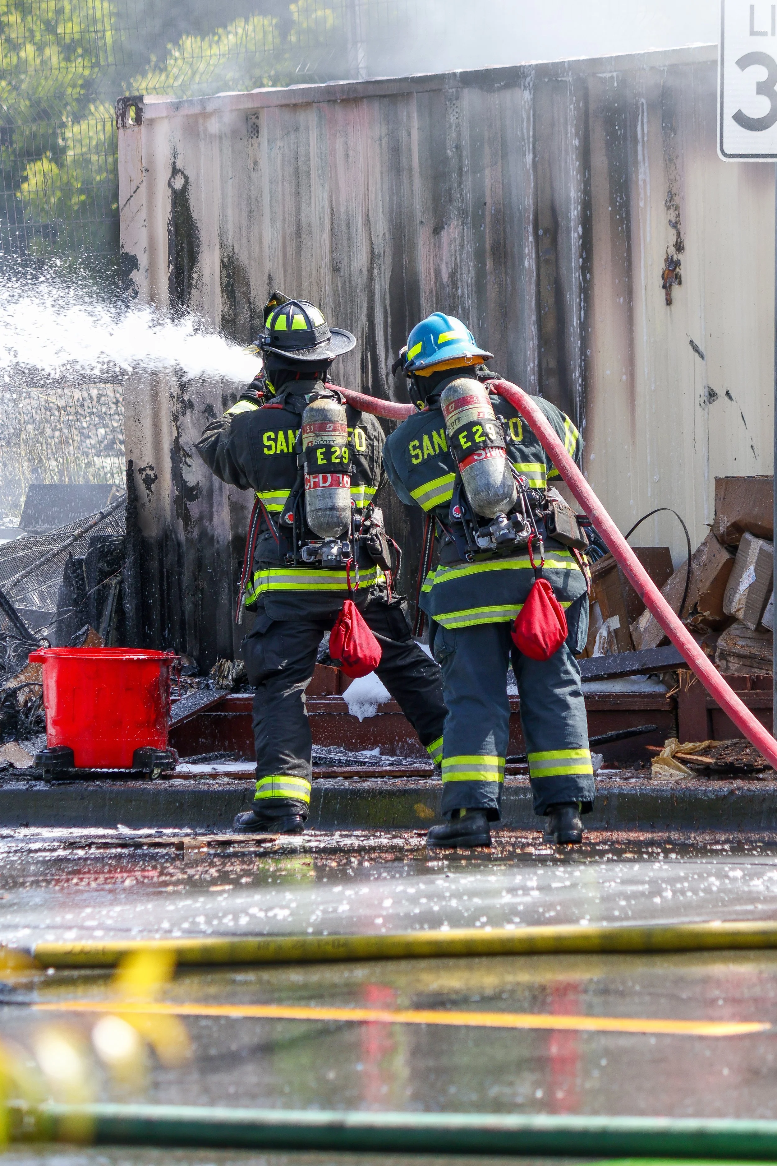 Firefighters putting out a fire
