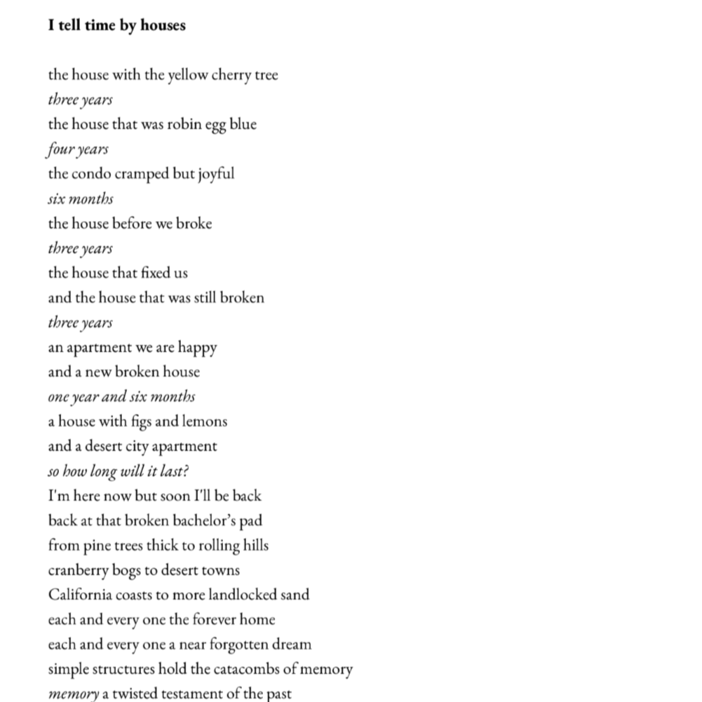 I tell time by houses