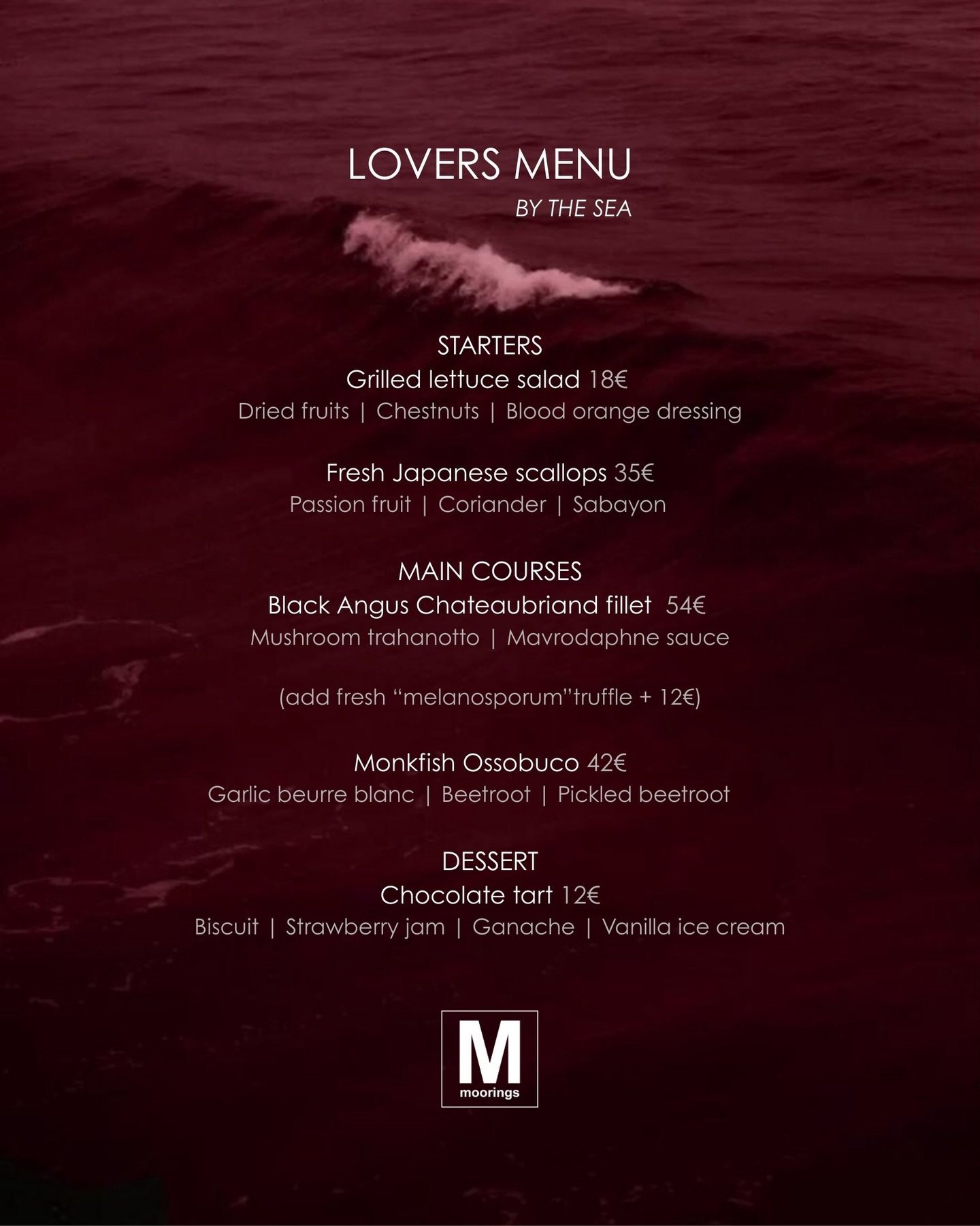 Valentine&rsquo;s Day at Moorings, by the sea ❤️

This Valentine&rsquo;s Day, let the waves set the rhythm and jazz melodies set the mood.
Indulge in our Lovers Menu, crafted with elegance and passion, while live jazz with @arionas_90s &amp; John Kar
