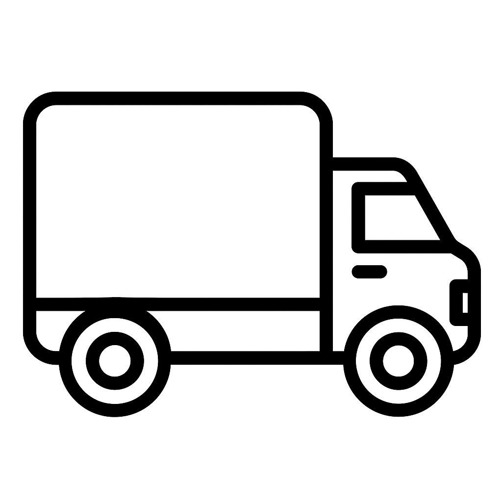 Simple black outline drawing of a delivery truck.