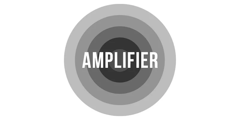Black and white target with the word 'AMPLIFIER' in the center.