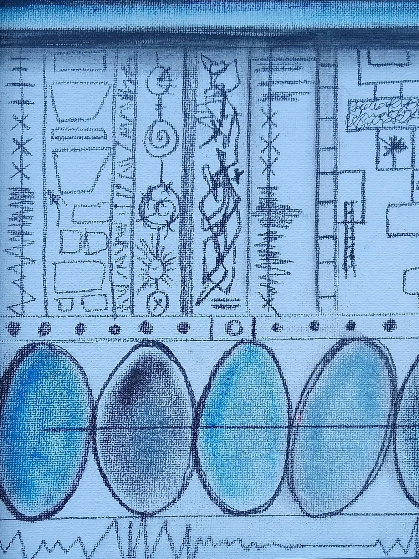"Blue Stones" 9"x11" Charcoal and oil pastel on canvas $150 or $200 framed