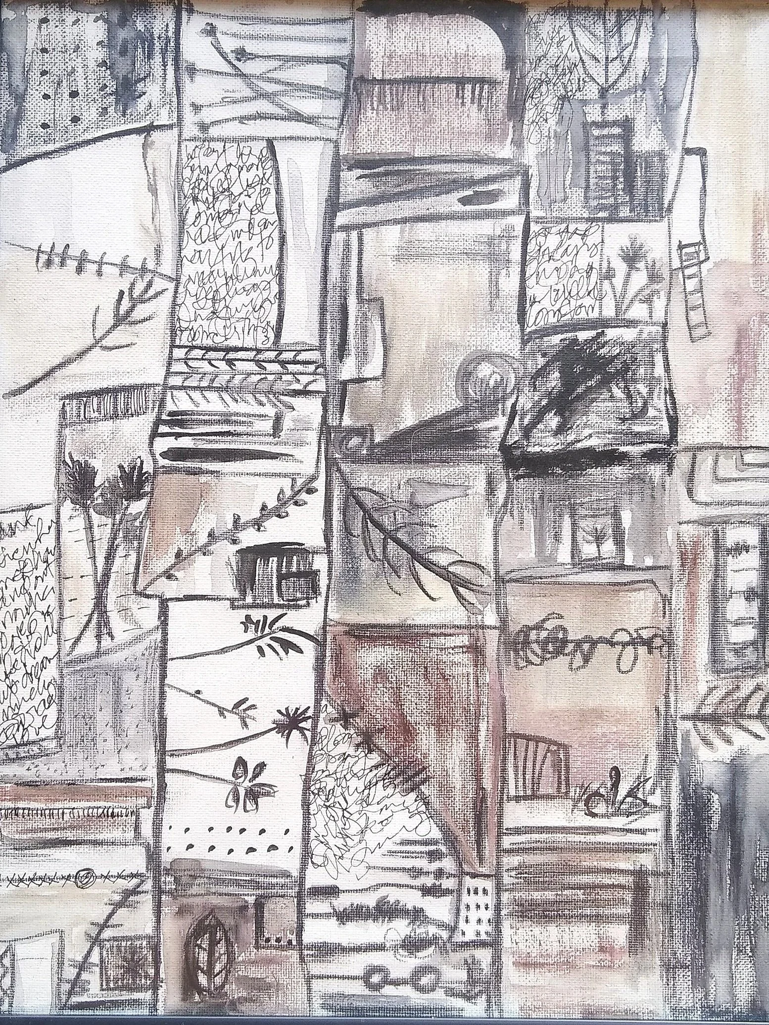 "Cloudy Day at the Shore" 11"x14" Charcoal, acrylic and oil pastel on canvas $175, or $225 framed