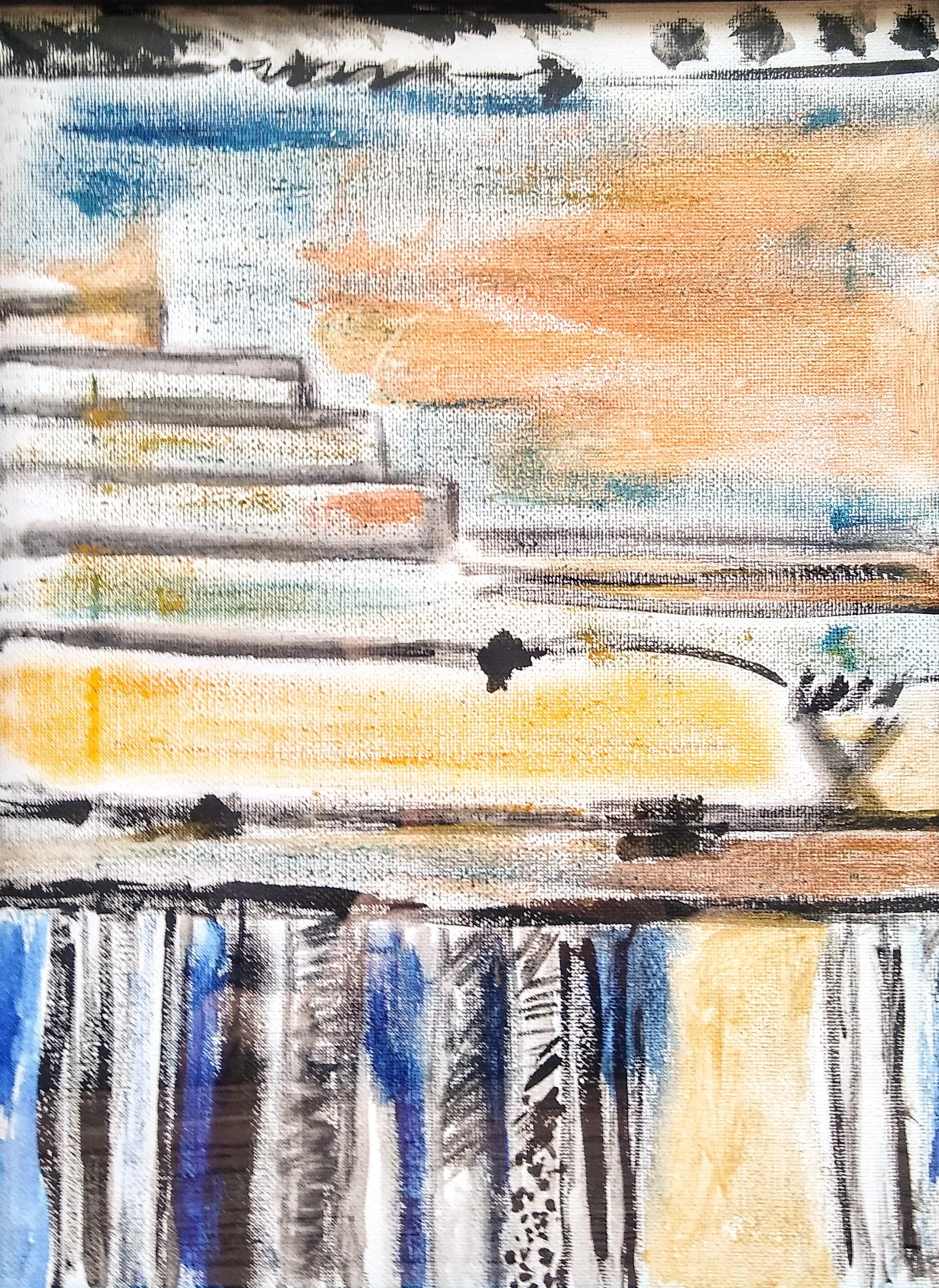"Stairs To The Beach" 9"x11" Oil pastel and charcoal on canvas $150, $200 with frame