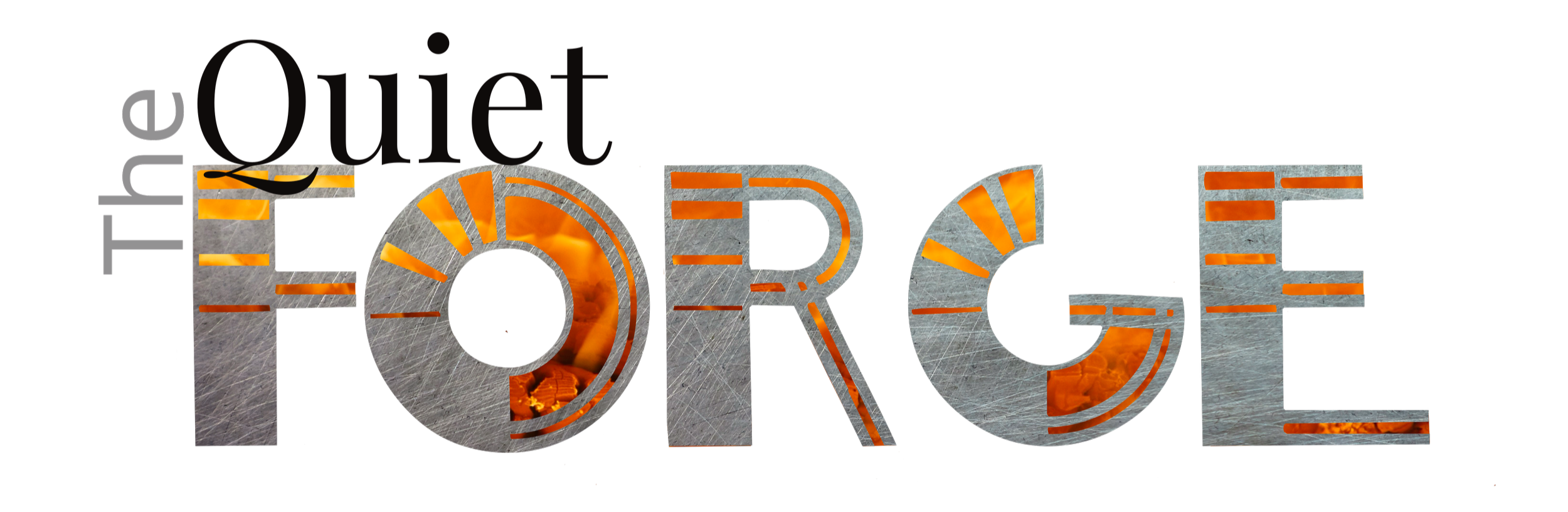 Text saying 'The Quiet Force' with metallic and fiery background effects.
