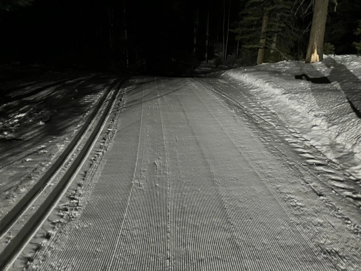 Went for the pm groom  Tuesday evening. Wednesday morning will be smooth and very fast. Come ski before we start losing trails to melting. ☀️
