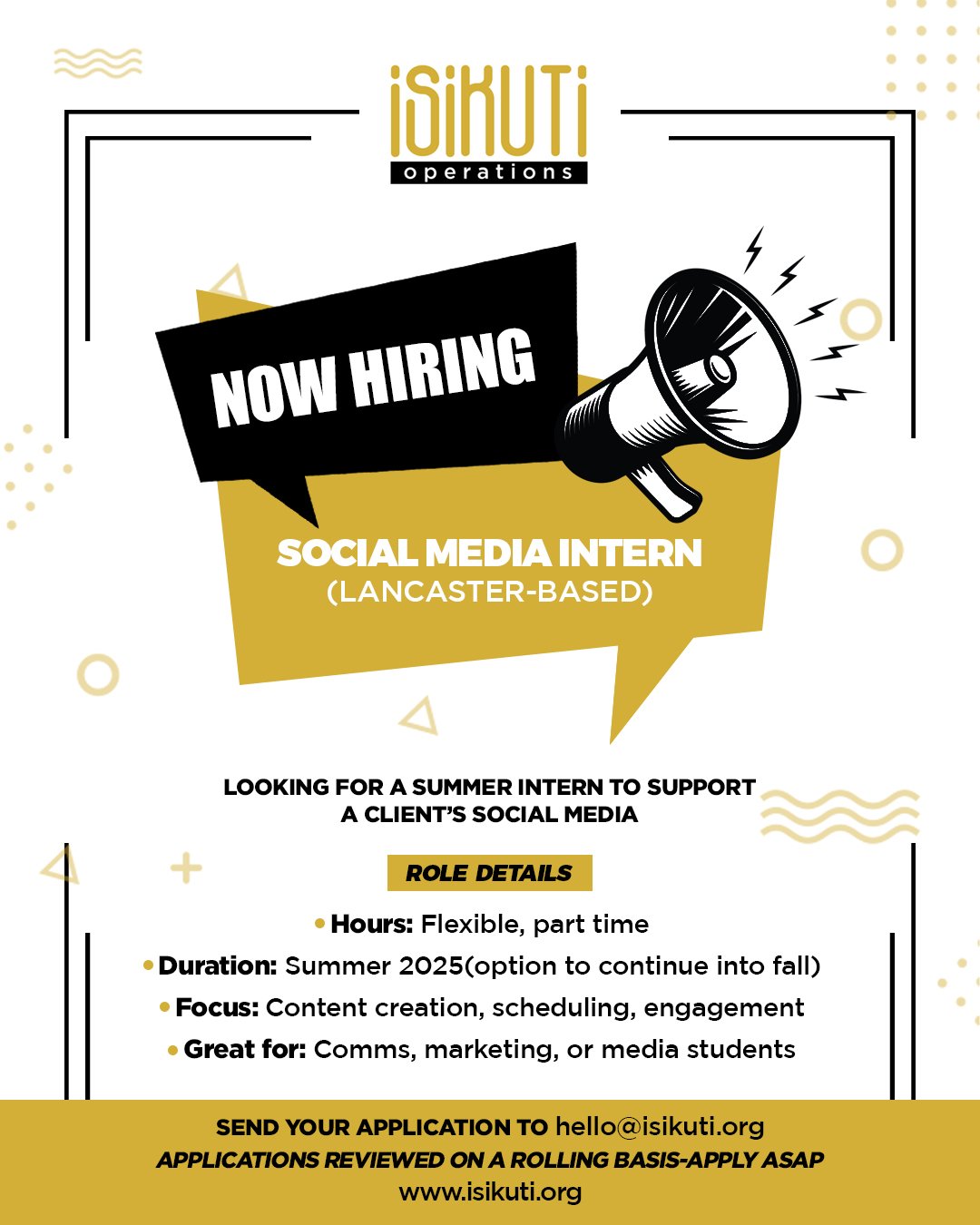 We’re Hiring: Social Media Intern for Summer 2025 (Lancaster-Based)