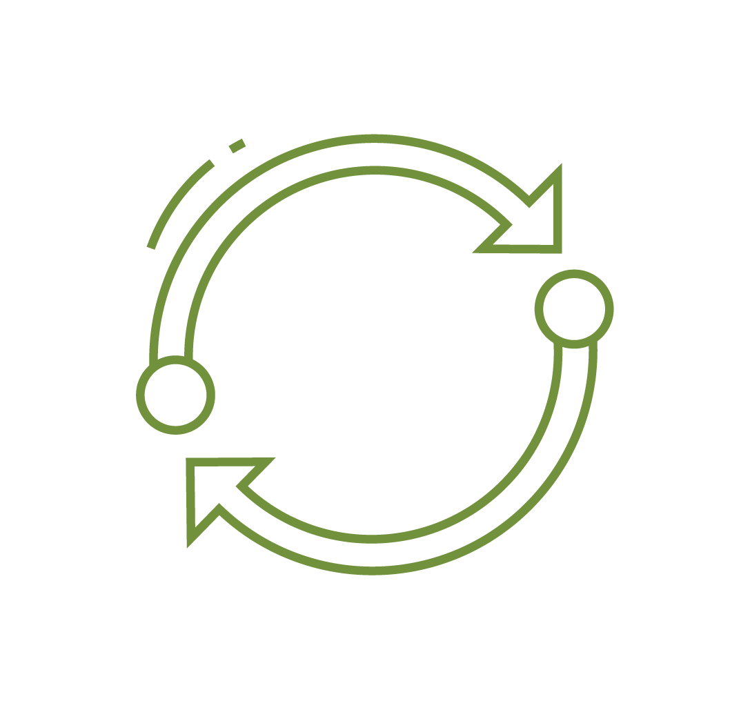 A green, circular arrow icon representing refresh or recycling on a black background.