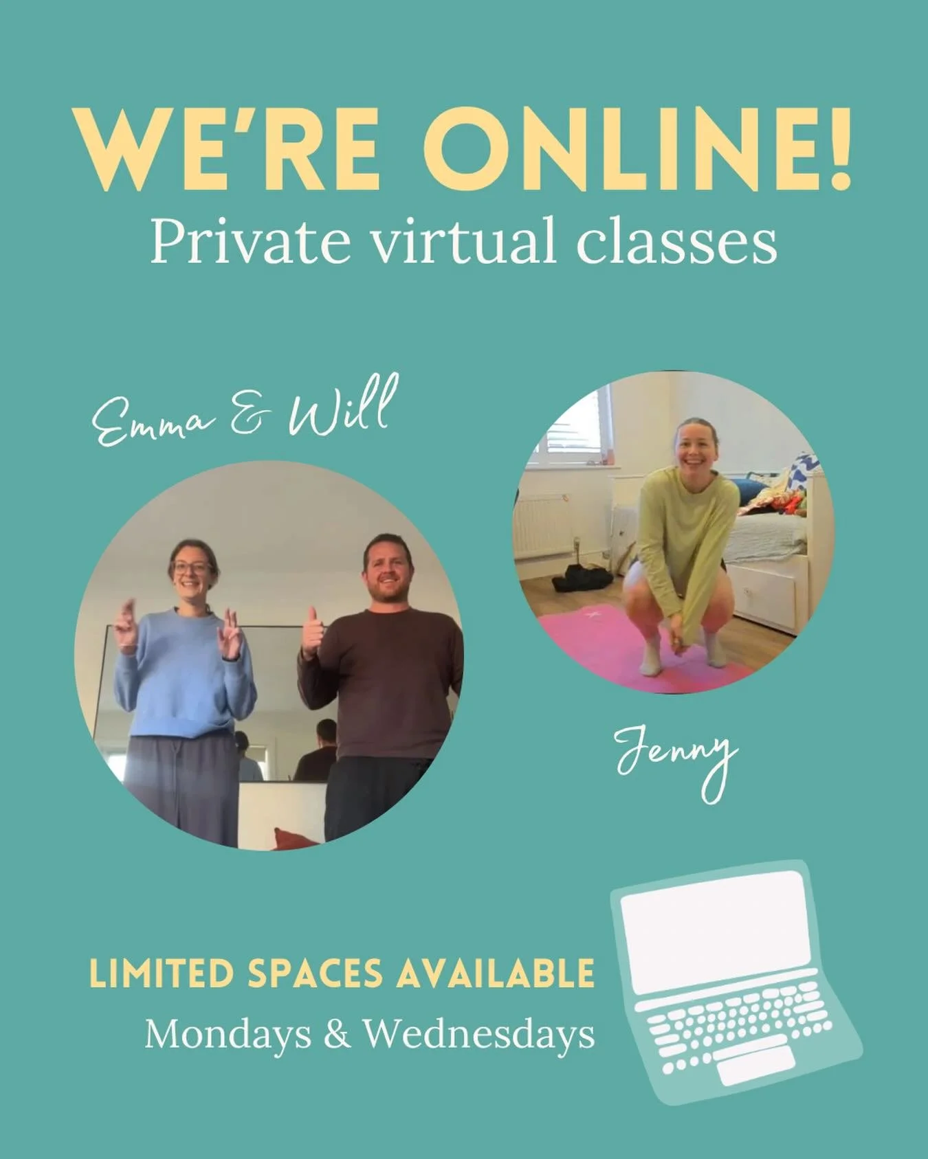 Still 💯 personalised, quality classes&hellip; just on your laptop! 💻 
Limited spots available across Mondays and Wednesdays. Pop us a note if you&rsquo;d like to learn more!