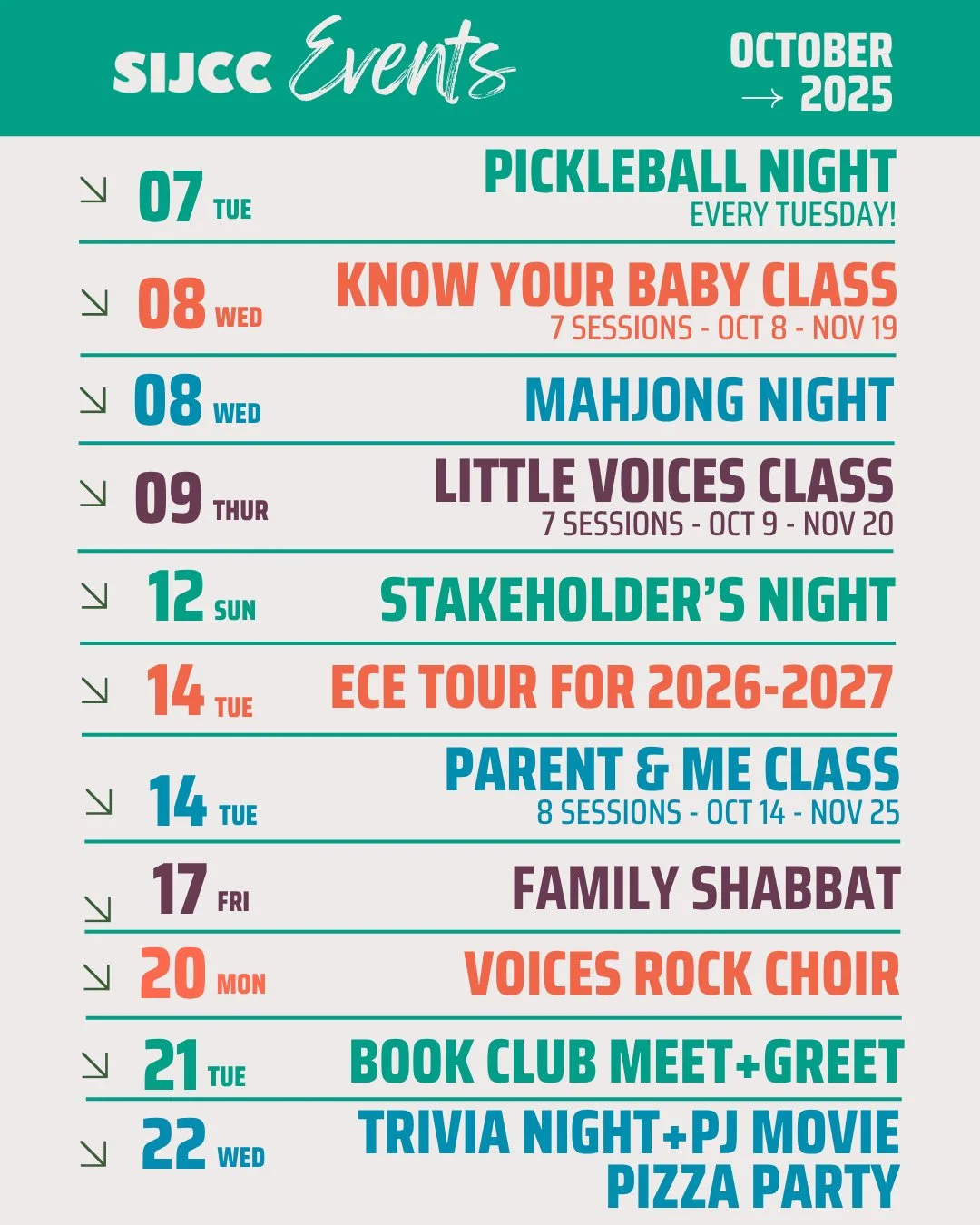 October is jam-packed full of events for all ages here at SIJCC! ⁠
⁠
Swipe through for all the details or check out sijcc.net/calendar to see all our upcoming events!