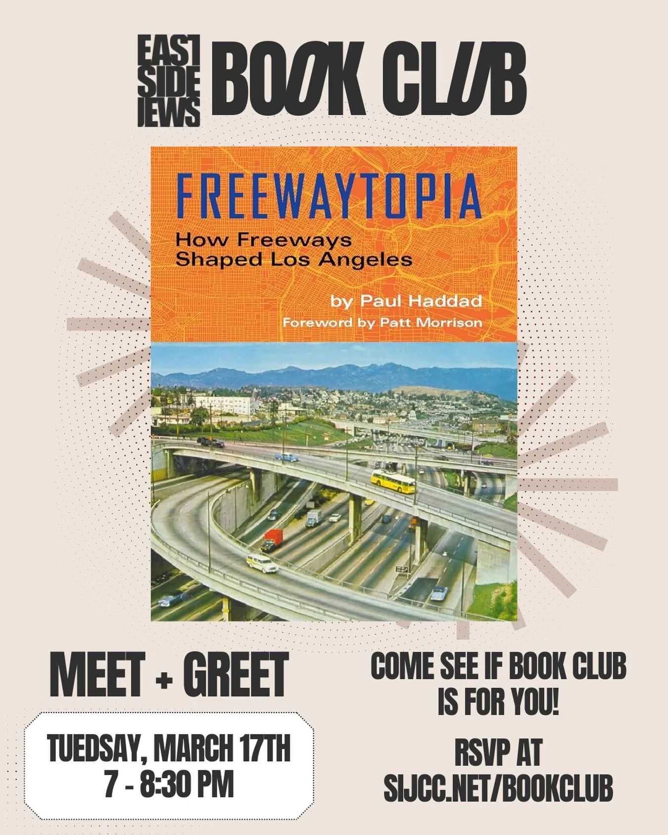 Book Club is starting up again... but first, a meet &amp; greet. Come hang, meet fellow readers, and get the vibe of the group before we dive into our next book, Freewaytopia. No reading required, just curiosity and good conversation.

Freewaytopia b