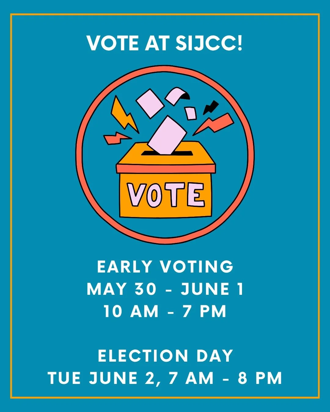 🗳️ Voting is happening now at SIJCC!

We're proud to serve as an official voting center for the current primary election. Stop by to cast your ballot.
Make your voice heard!