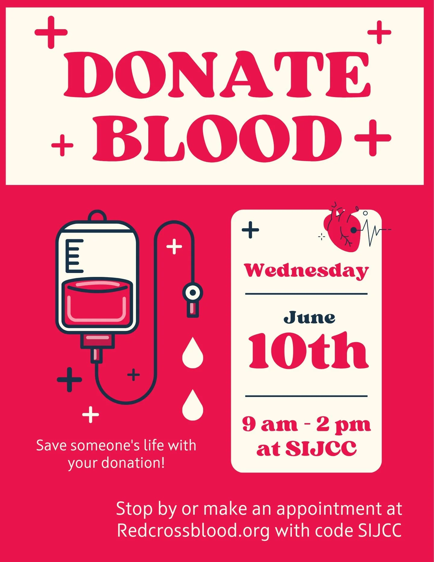 Tomorrow in the Box! Stop by from 9 am to 2 pm to donate blood and save a life!⁠
⁠
Appointments are encouraged - You can sign up in advance at redcross.org using the SIJCC code.⁠