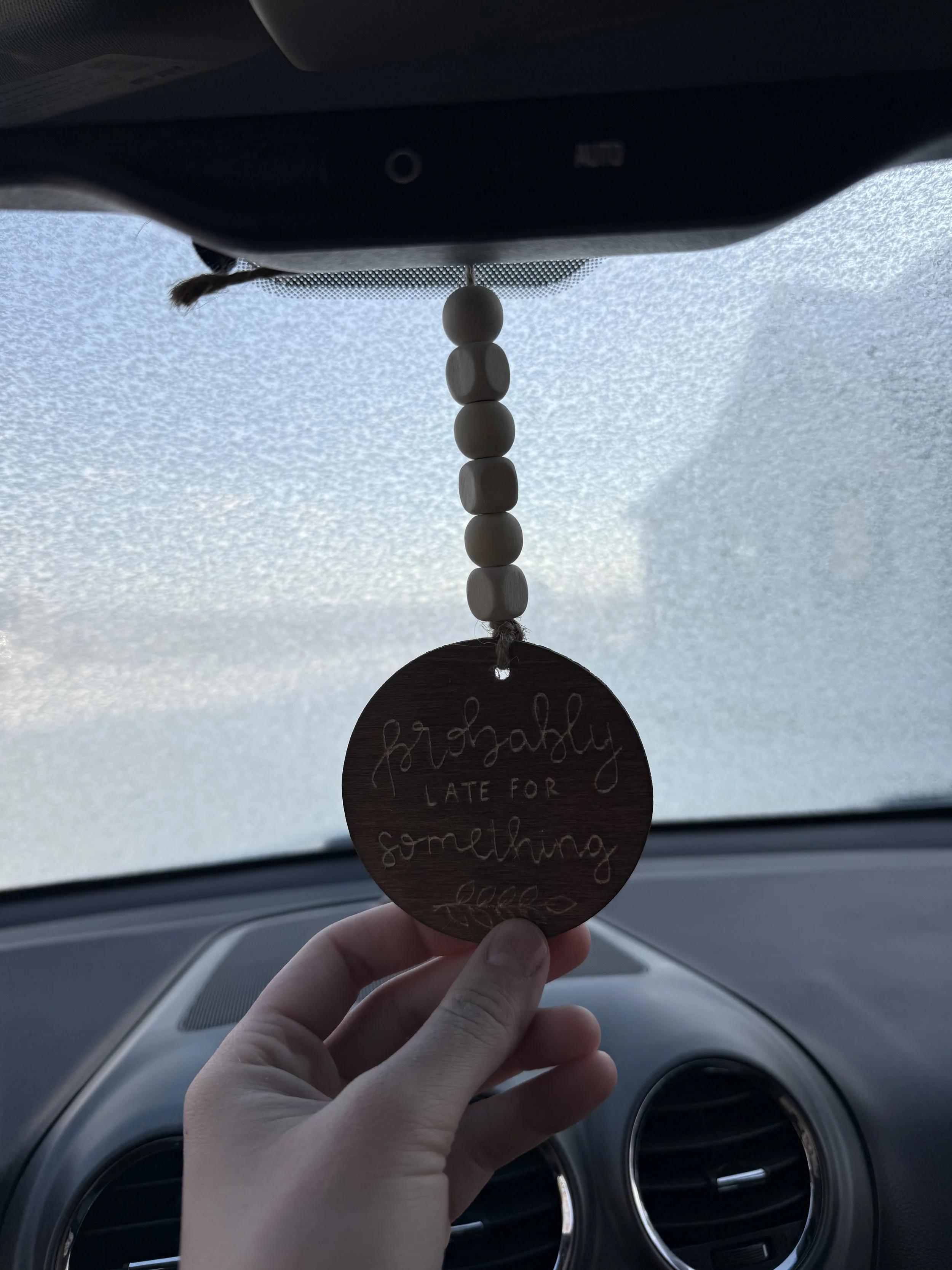 “Probably Late” Car Charm