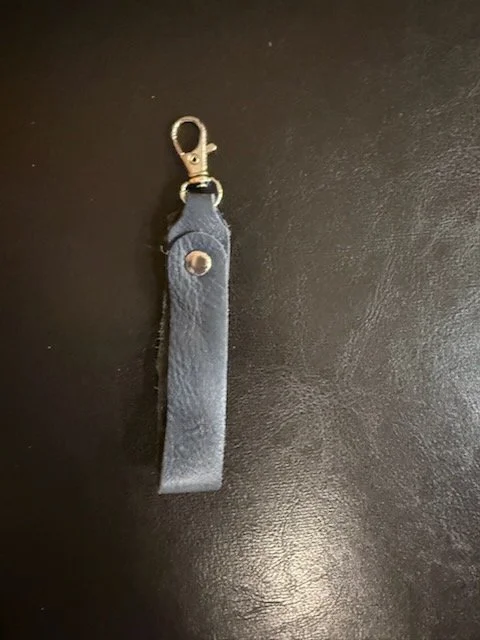 Blue Leather Straight Keychain