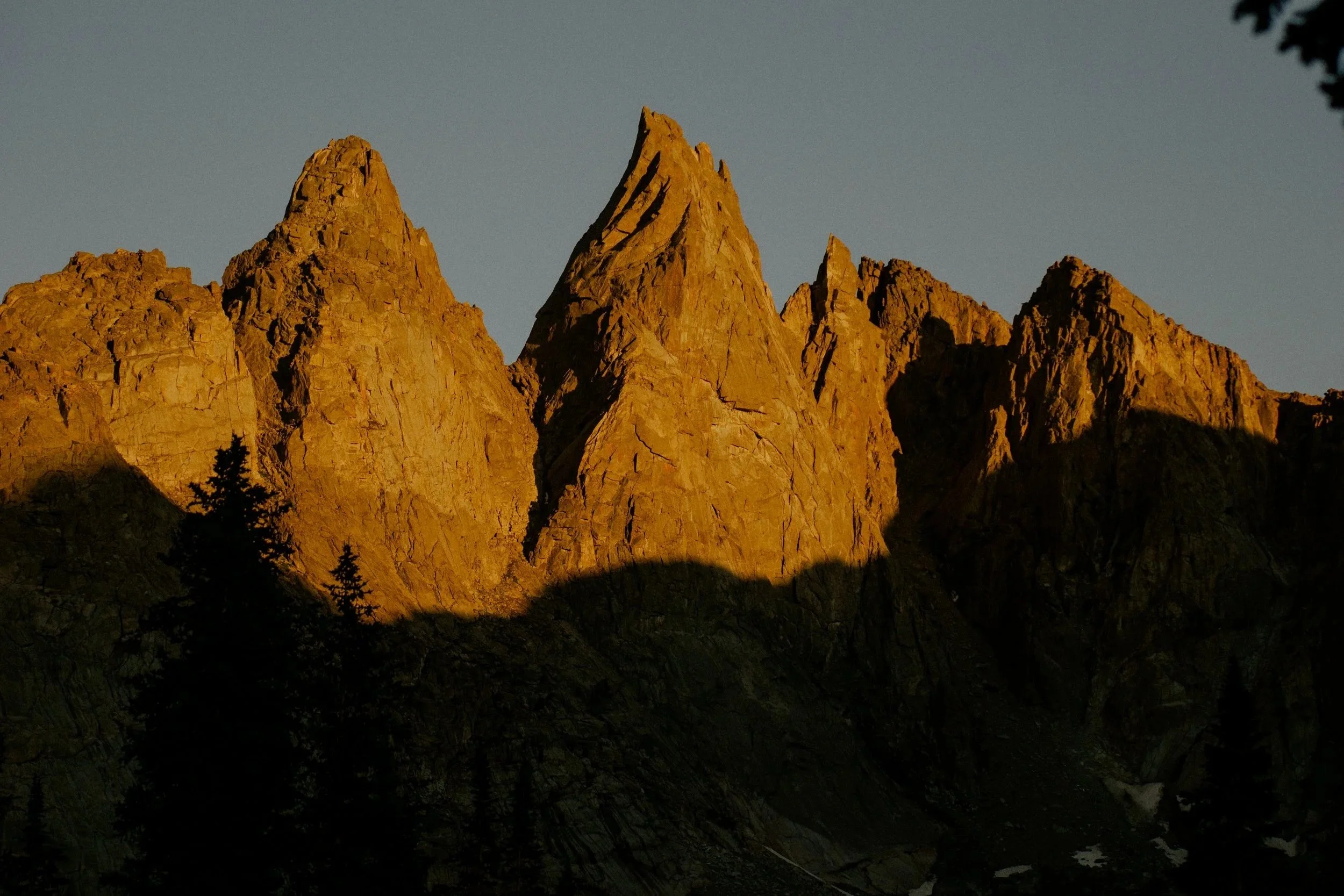 Alpenglow during golden hour taken from the Wind River Range in Wyoming.