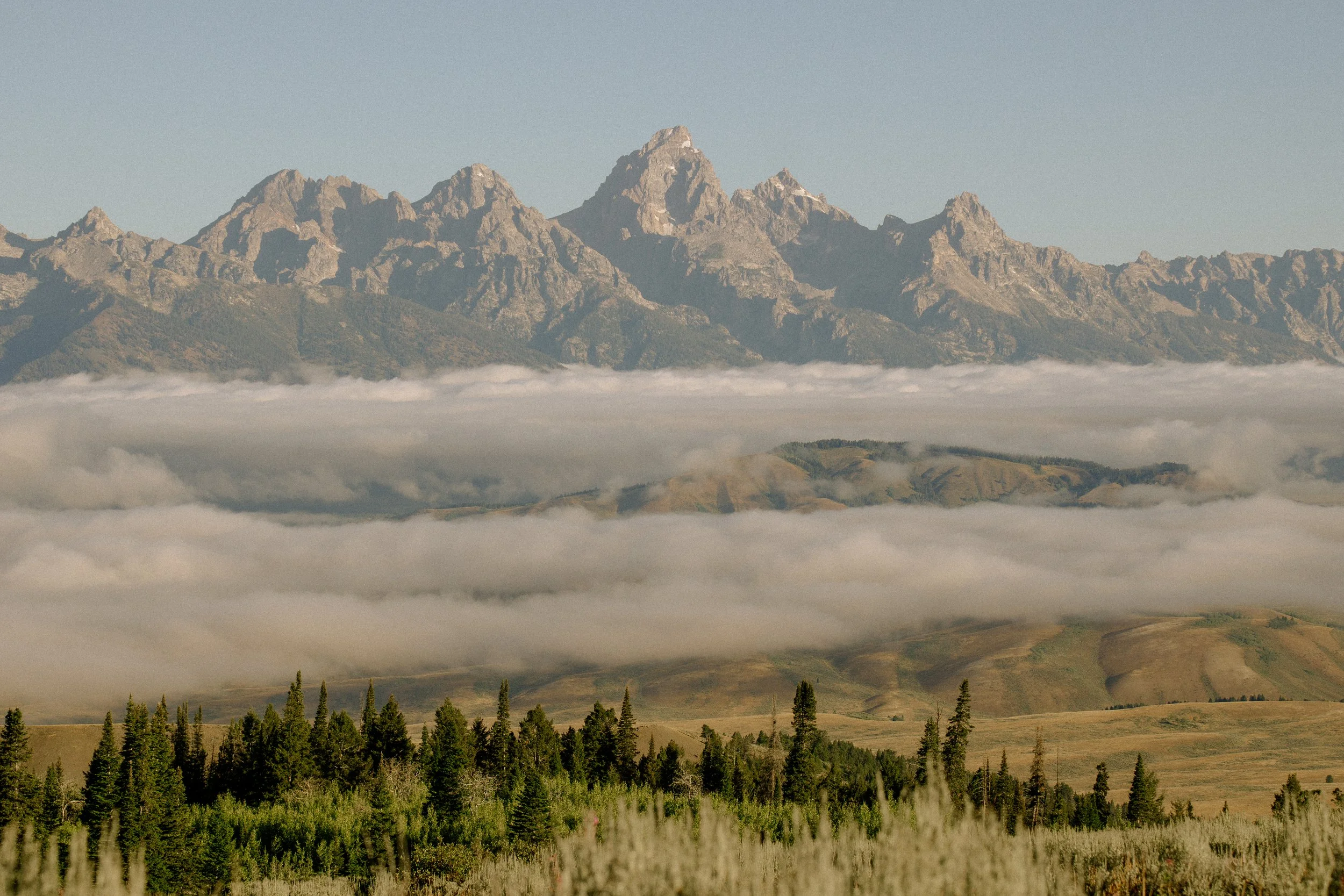 Early morning clouds hanging low in Grand Teton National Park.