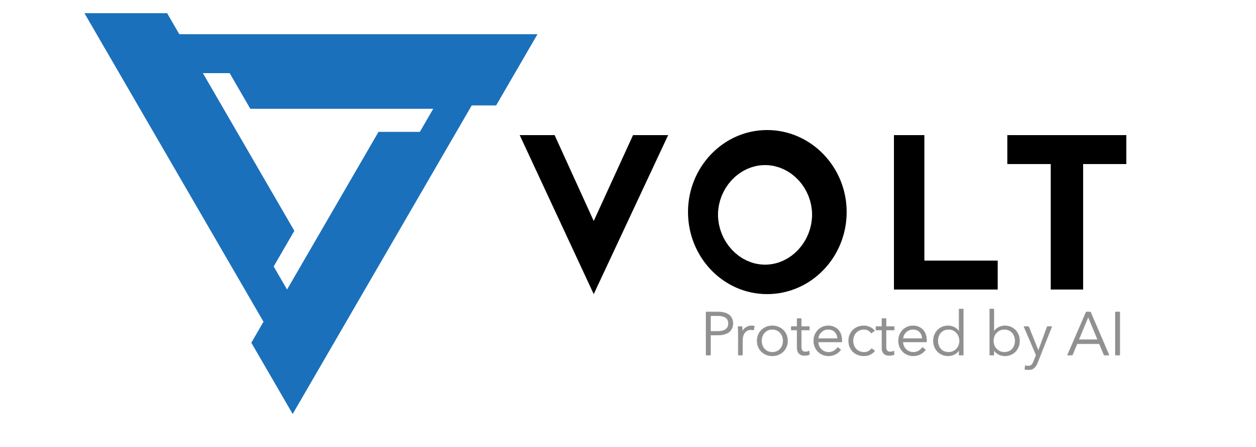 Volt logo with blue geometric symbol and the words 'VOLT Protected by AI' in black and gray text.