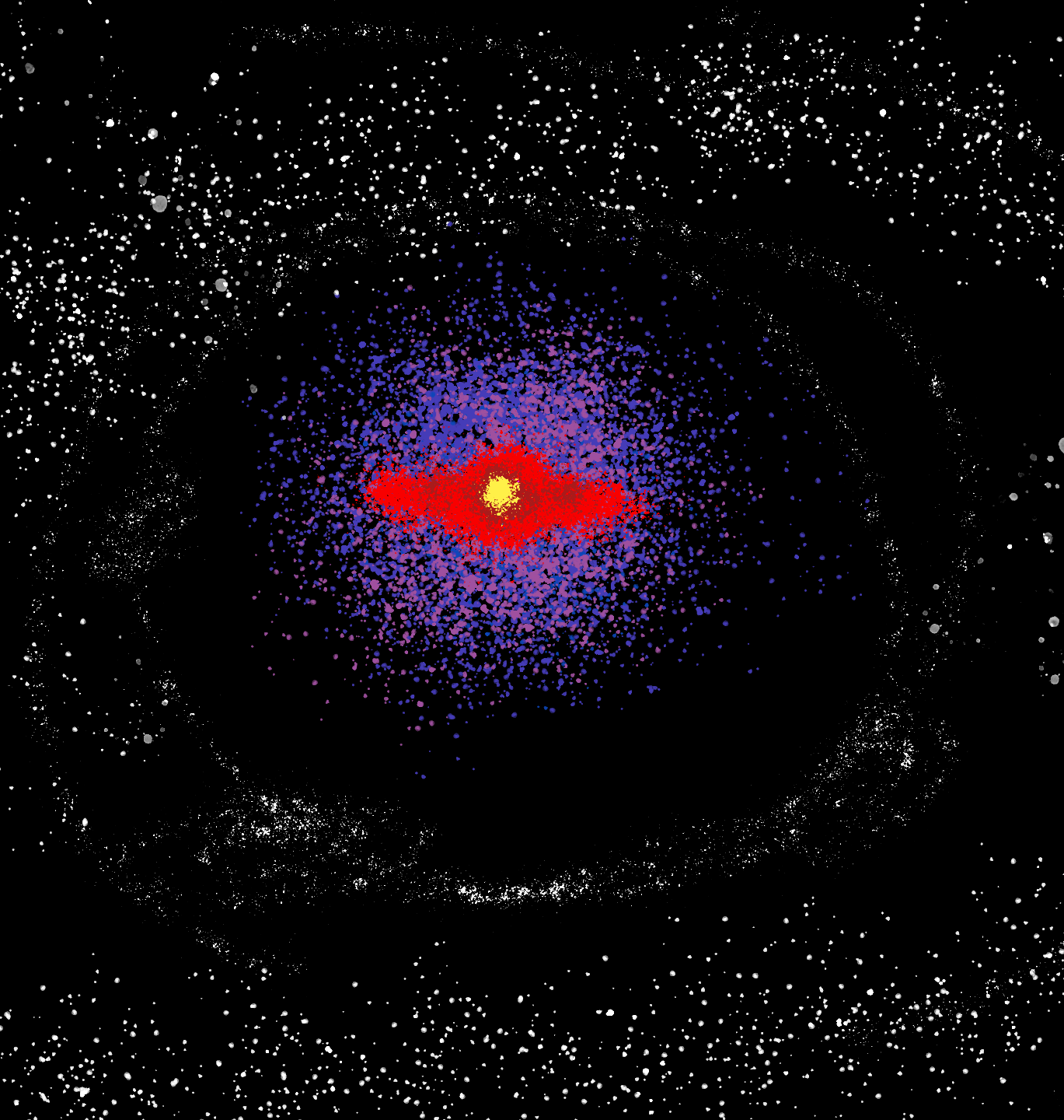 A STAR EXPLODING IN THE SKY. NEW BEINGS ARE FORMED AS THE STARDUST CLOUDS AROUND.