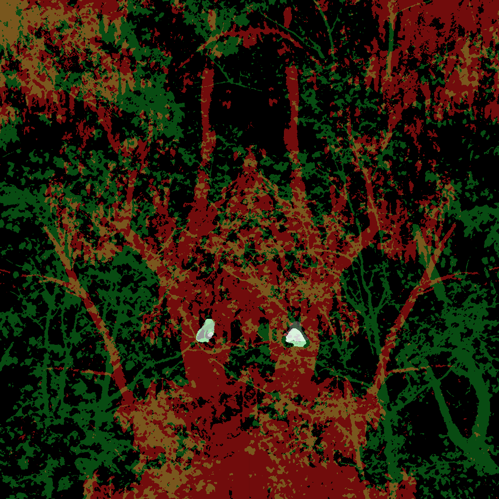 A RED BAT LIKE CREATURE REACHING OUT IN THE NIGHT. DENSE GREEN BACKGROUNDS BEHIND THE CREATURE.