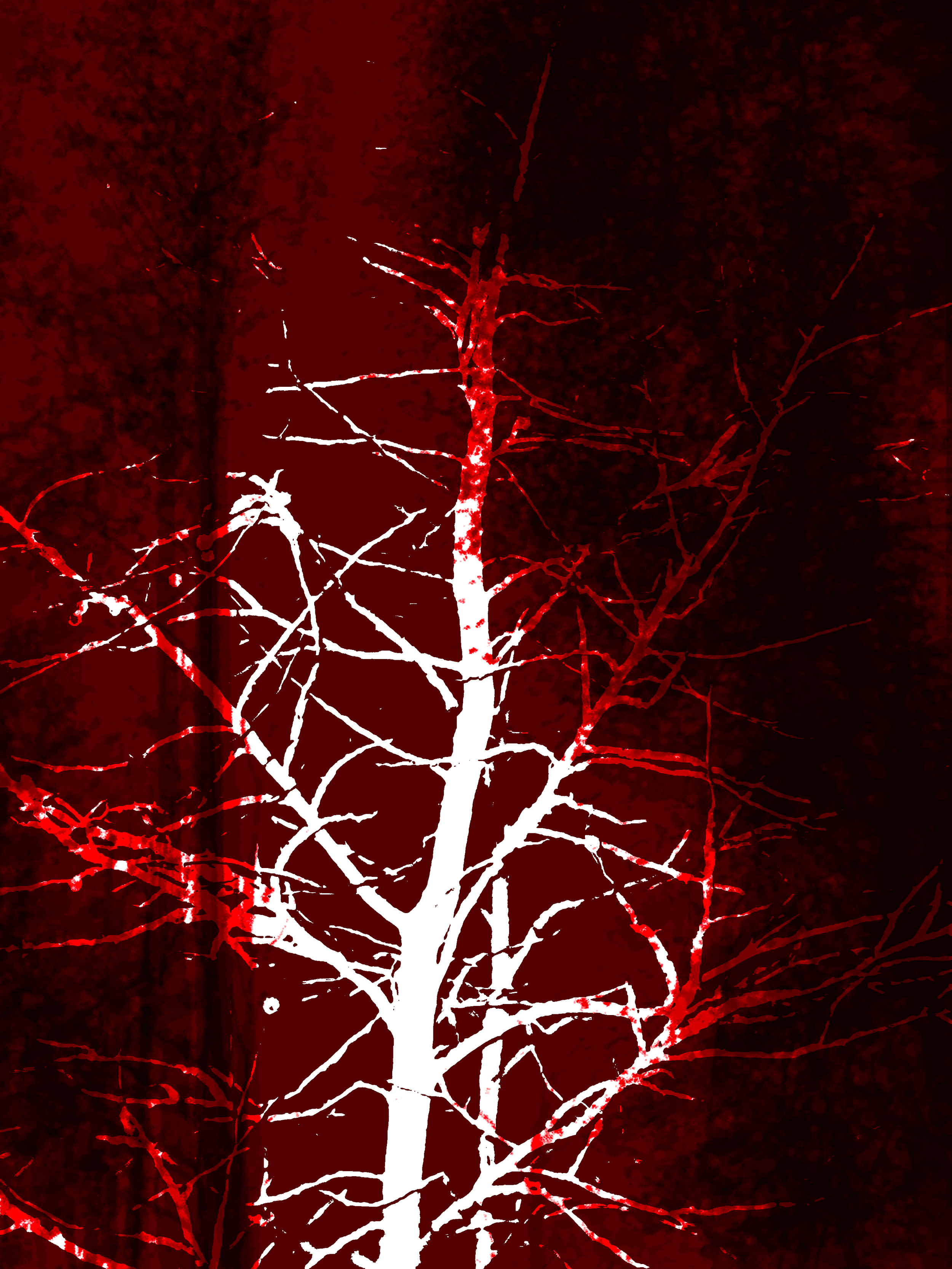 A DARK FOREST BLEEDING ON A WHITE TREE.