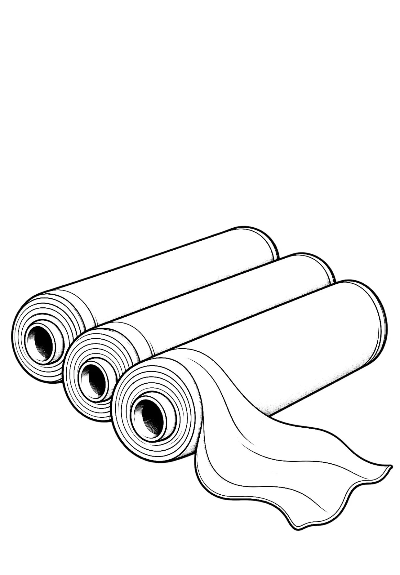 Une illustration en noir et blanc de plusieurs rouleaux de papier toilette, certains étant en train d'être déroulés.