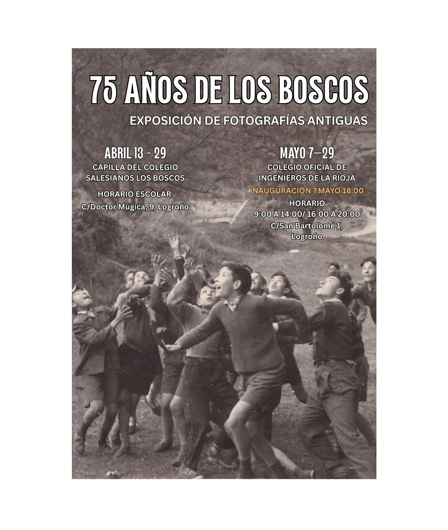 📸 75 a&ntilde;os de Los Boscos

Un viaje al pasado a trav&eacute;s de la fotograf&iacute;a.
Una mirada a la infancia, la educaci&oacute;n y la vida cotidiana que han formado parte de la historia de Logro&ntilde;o.

Desde Enfoque Rioja queremos dar d